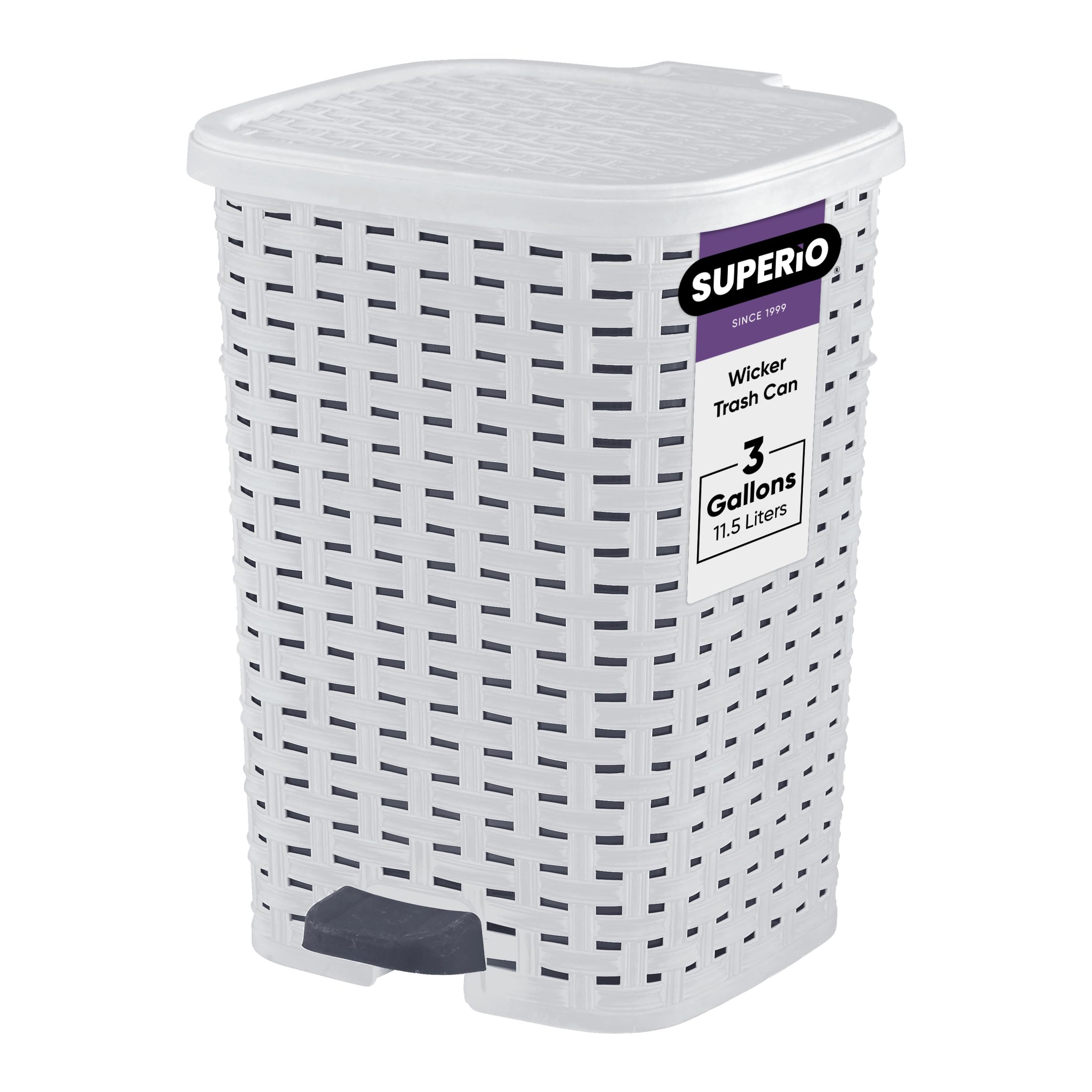 Superio 3 Gallon/12L Small Outdoor Trash Can with Lid - Foot Pedal Garbage Bin for Dog Poop, Bathroom, Bedroom, Office & Patio - Durable Plastic Waste Basket for Home, Garden & Pet Waste Disposal