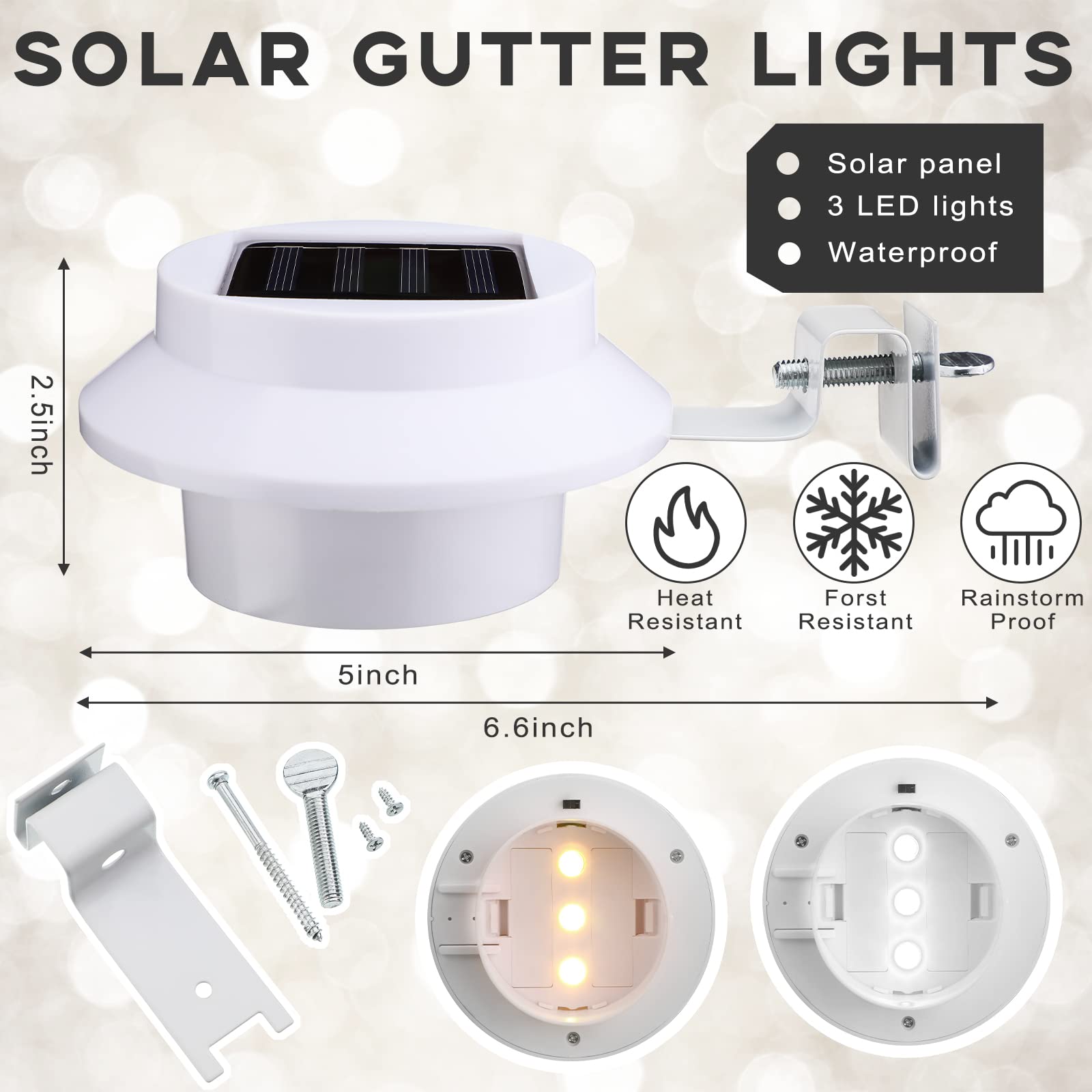 16 Pack Solar Powered LED Gutter Lights - Outdoor Waterproof Deck & Garden Lighting with Bracket for Fence, Wall, Stair, Pathway - White & Warm Light Options - Perfect for Landscape, Yard, and Home Exterior Decor
