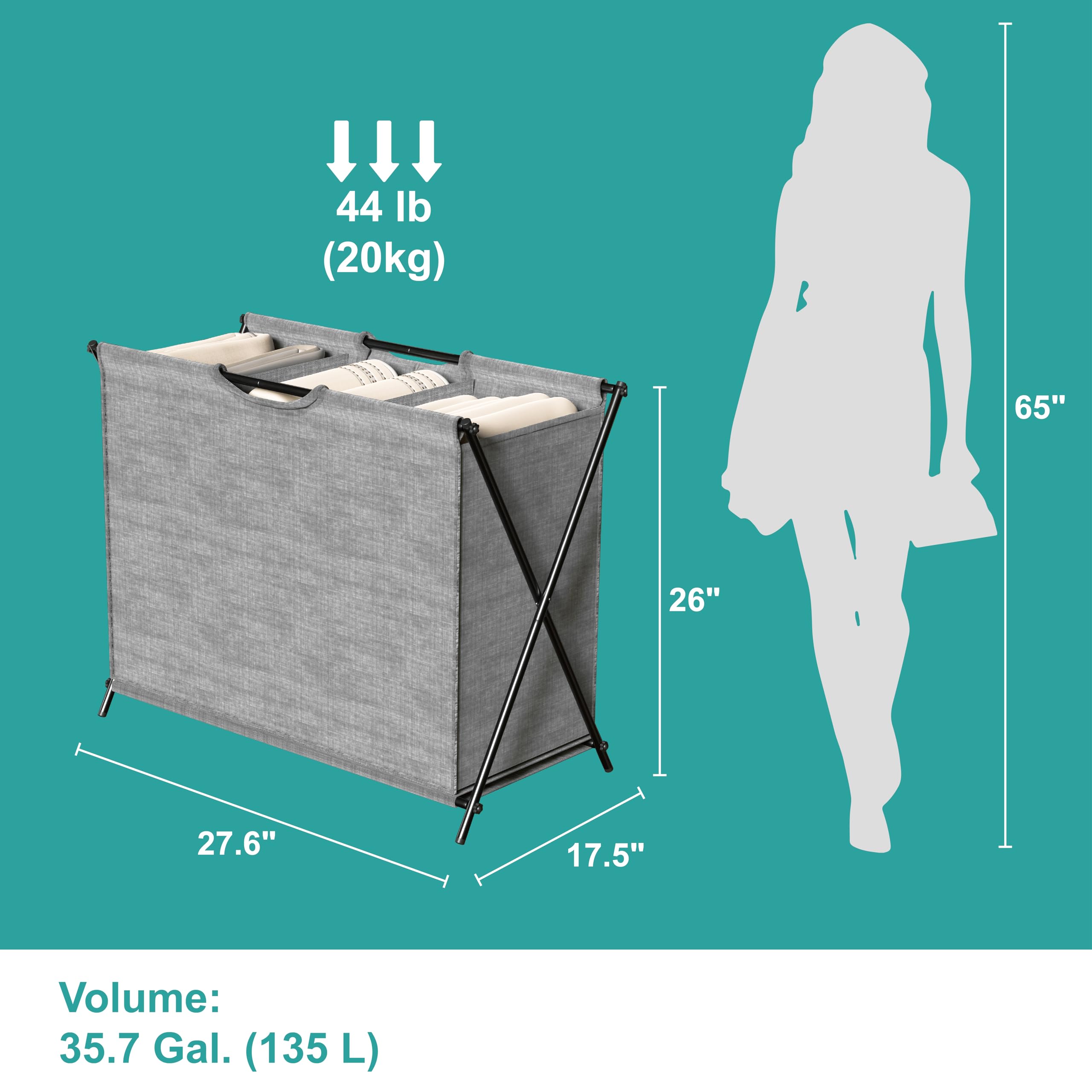 3-Section Foldable Laundry Hamper Organizer - Gray Clothes & Toy Storage Basket with Dividers for Bathroom, Bedroom, Living Room | Perfect for Laundry Sorting, Kids' Toys & Towel Organization