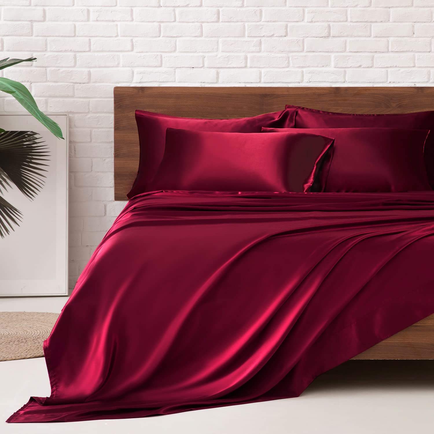 Luxury Satin Bed Sheets Set - 6 Piece King Size Silky Soft Bedding with 15