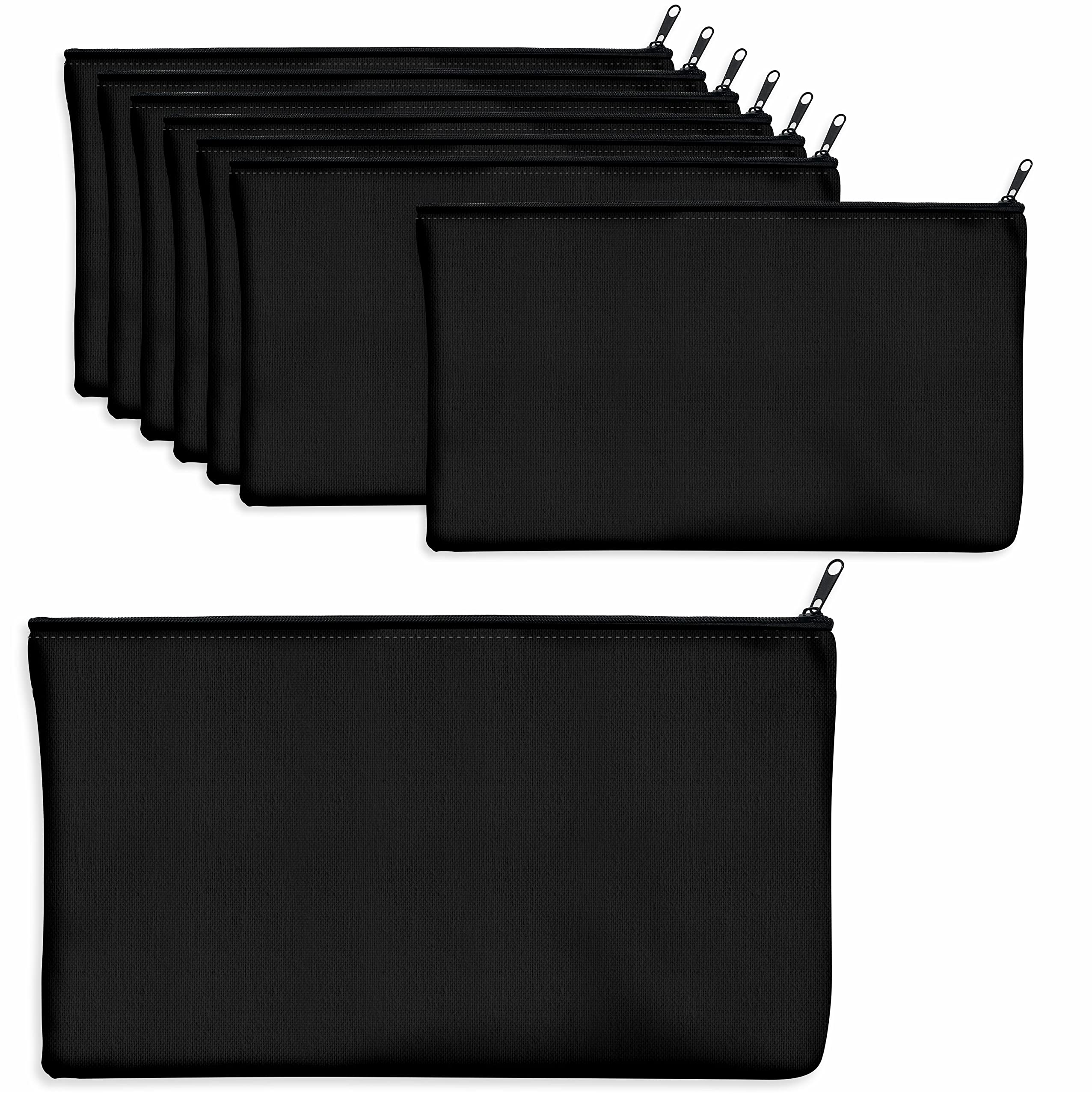 8 Pack Blank Canvas Pencil Pouch Set - DIY Craft Zipper Bags, Makeup Organizer, Multifunctional Storage Pouches for Cosmetics, Toiletries, Stationery (Black, 8.3” x 4.7”) - Perfect for School, Travel & Office Organization