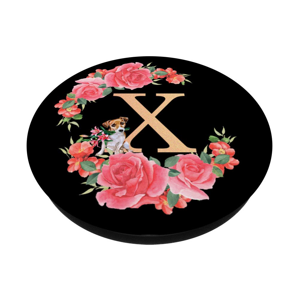 Jack Russell Monogram X Initial Letter Floral Rose Pink Dog Collar - Personalized Pet Accessories for Small Dogs, Perfect for Walks & Photo Shoots
