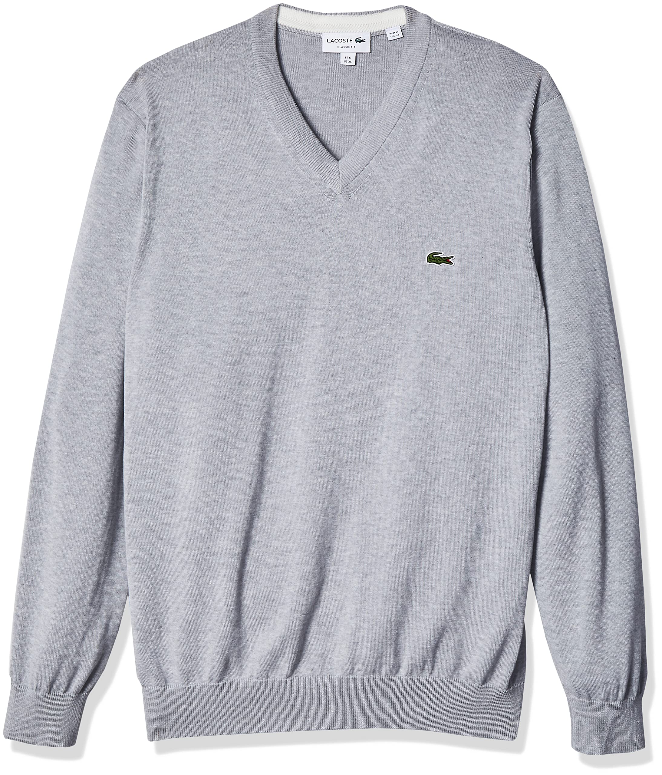 Lacoste Men's Long Sleeve V-Neck Organic Cotton Sweater - Classic Regular Fit Pullover for Casual Wear, Office & Winter Outfits