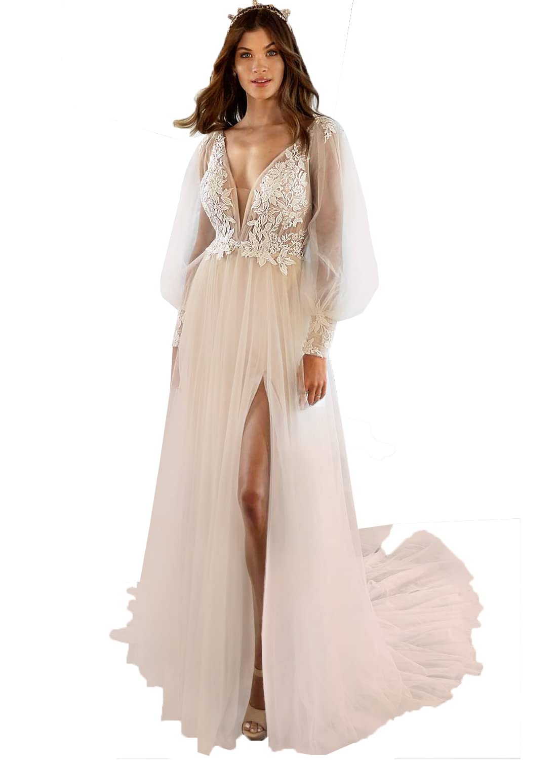 2023 Boho Lace Beach Wedding Dresses for Women - Elegant Beaded Bridal Gowns Perfect for Destination Weddings & Romantic Beach Ceremonies