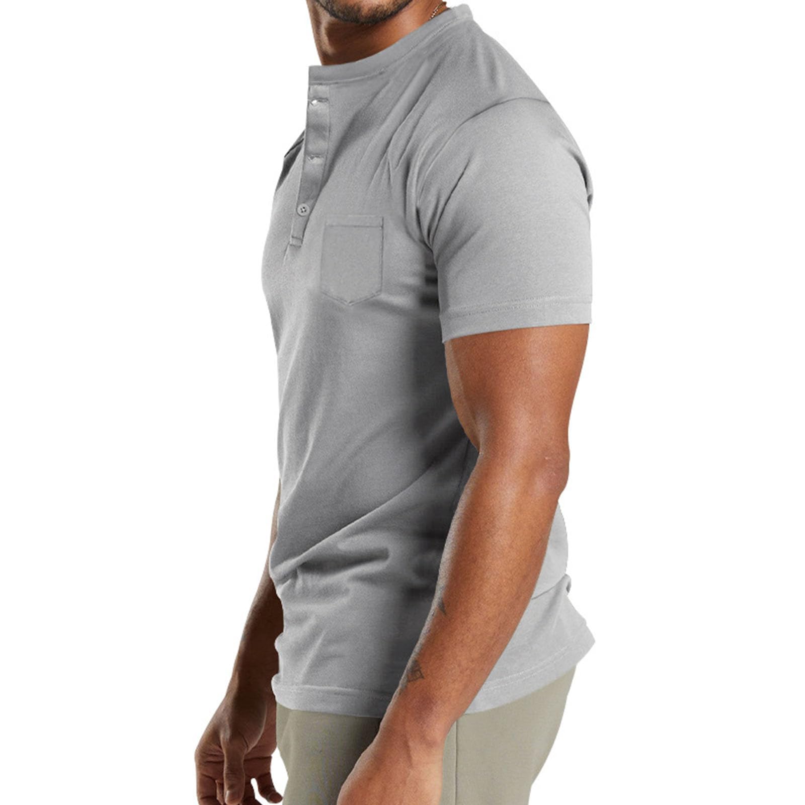 Men's Short Sleeve Henley Shirt - Button Collar Casual T-Shirt with Pocket | Summer Work Blouse & Everyday Wear | 2024 Fashion Trend