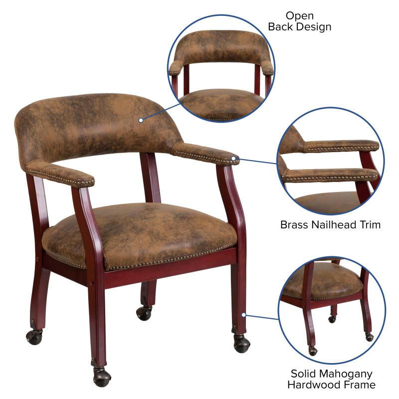 Premium Brown Bomber Jacket - Luxurious Conference Chair with Accent Nail Trim & Smooth Casters (B Z100 Fabric) - Perfect for Office Meetings, Home Office & Executive Workspaces