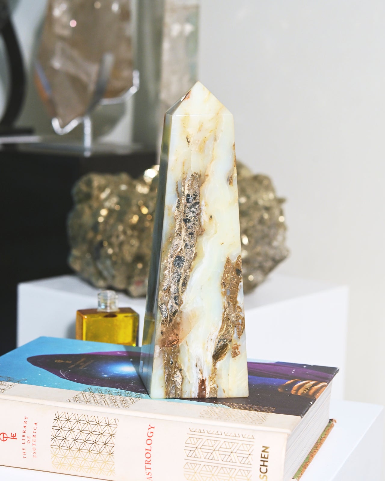 Natural Peruvian Blue Opal Crystal Tower - 2.4 lbs Healing Stone for Meditation, Reiki & Home Decor