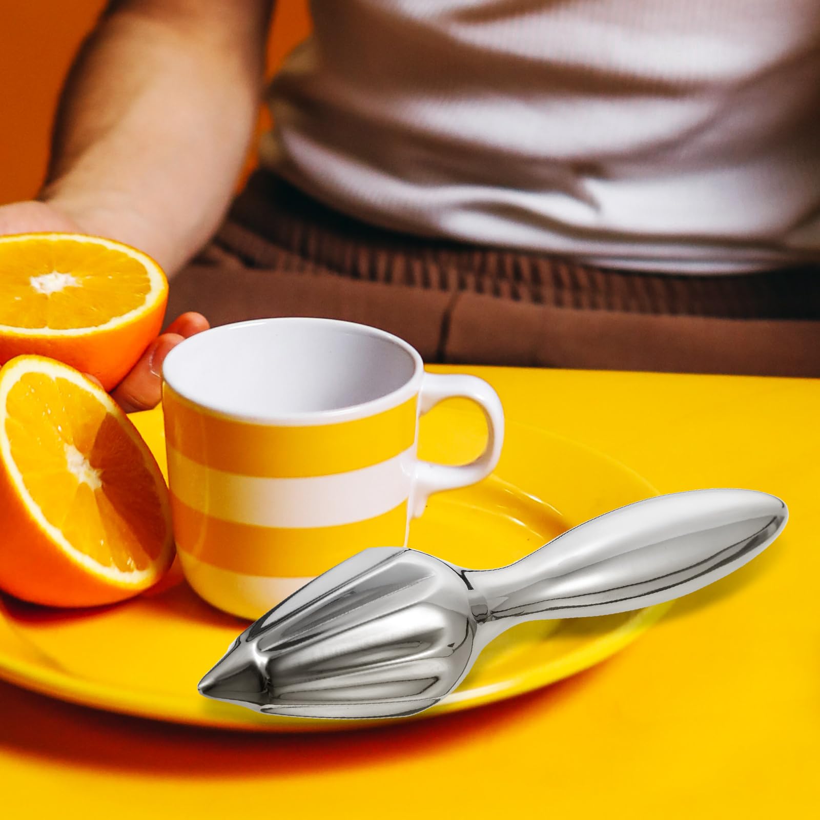 DOITOOL Stainless Steel Citrus Reamer - Manual Lemon Orange Lime Juicer with Beech Wood Handle - Easy Grip Kitchen Tool for Fresh Juice Extraction - Perfect for Home Bars, Cocktails & Healthy Drinks