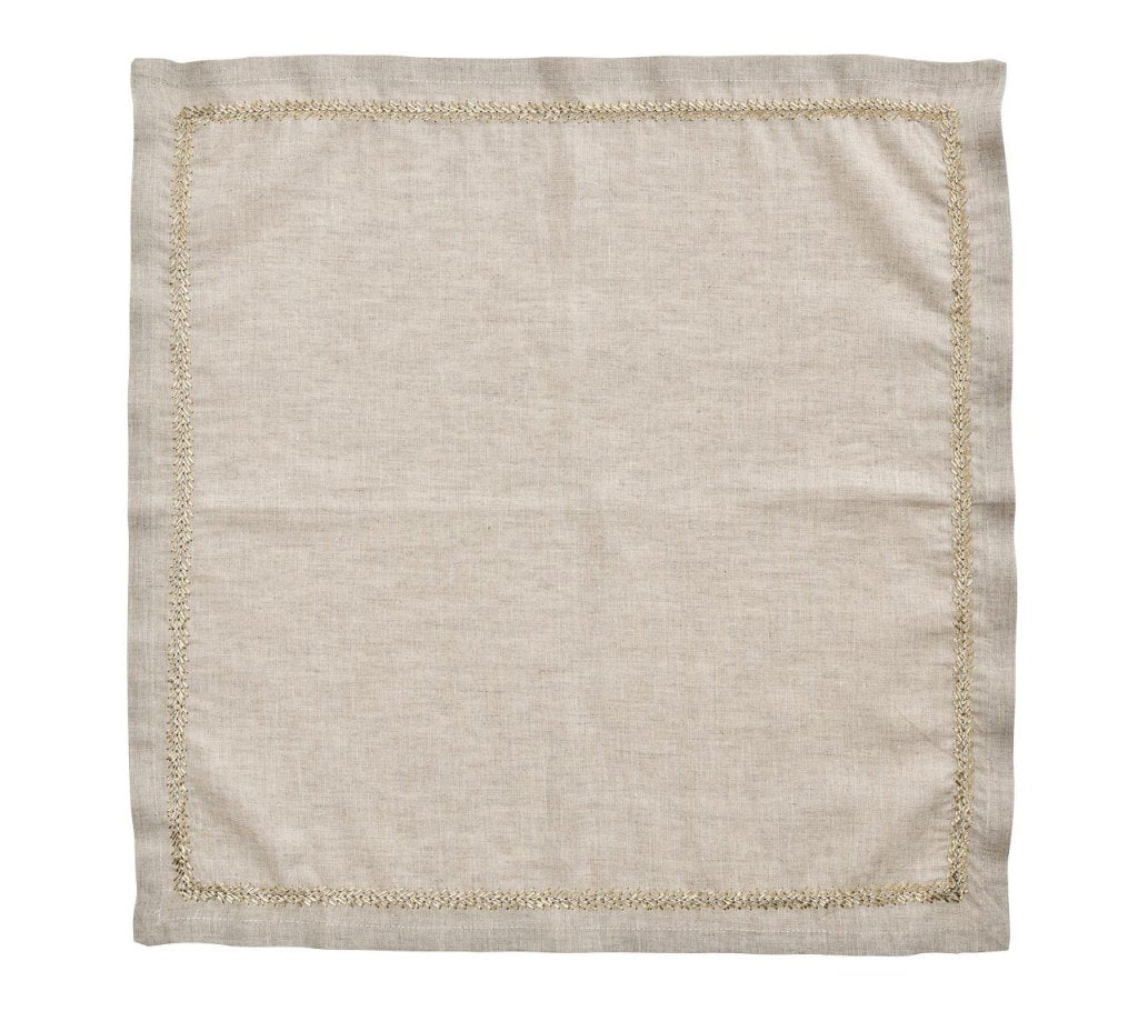Premium Jardin Napkin Set of 4 - Natural, Gold & Silver Linen Table Napkins for Fine Dining, Wedding Decor & Elegant Dinner Parties