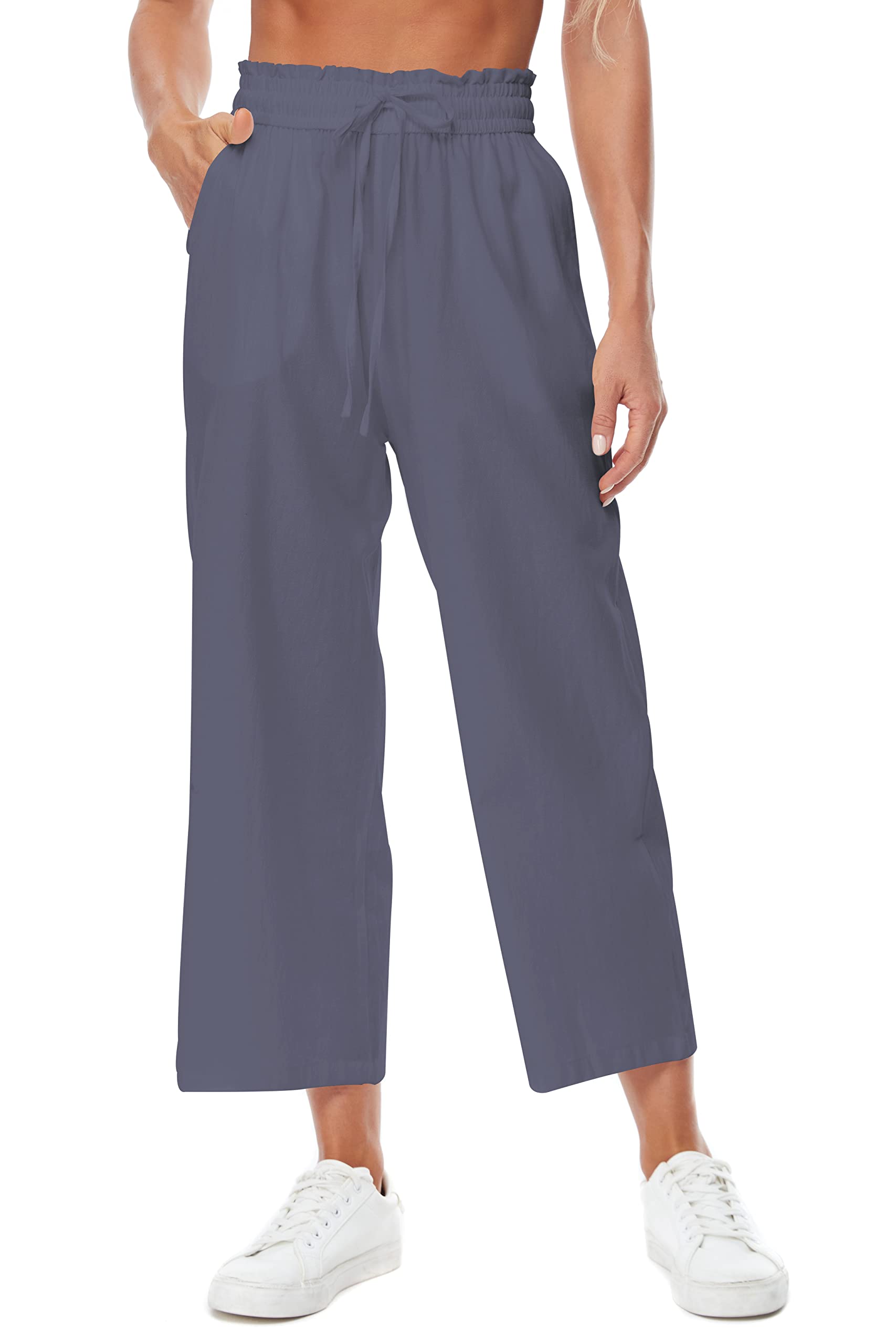 BXZUSIO Women's Linen Pants - High Waisted Wide Leg Casual Drawstring Pants with Pockets | Breathable Summer Lounge Pants for Beach, Yoga & Everyday Wear