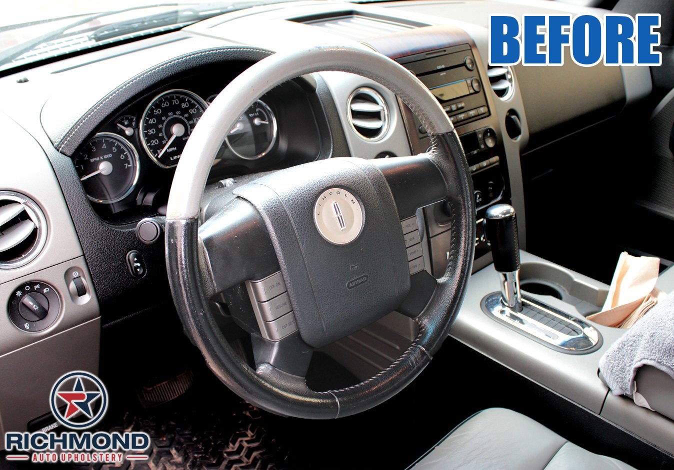 2006 Lincoln Mark LT Genuine Leather Steering Wheel Cover - Black & Gray for Enhanced Grip & Comfort - Perfect for Daily Commuting & Long Road Trips