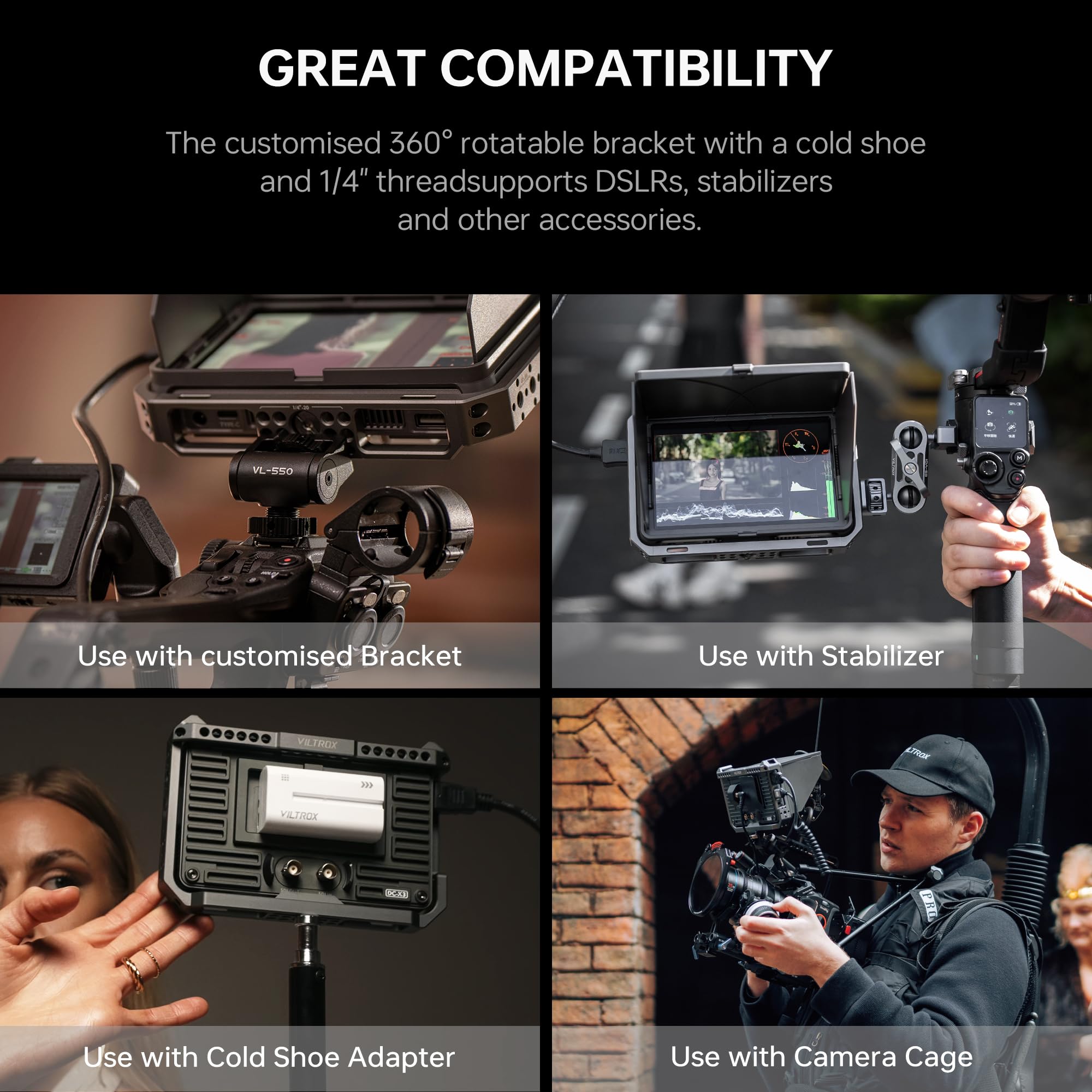 VILTROX DC-X2 6 Inch Touchscreen 4K HDMI Camera Field Monitor with Rig Cage - 2000 Nits High Brightness, Battery Powered, Sunshade Hood & USB 3D LUT Support - Professional Photography & Videography Monitor for DSLR, Mirrorless Cameras - Perfect for Outdoor Shooting, Studio Work & Film Production