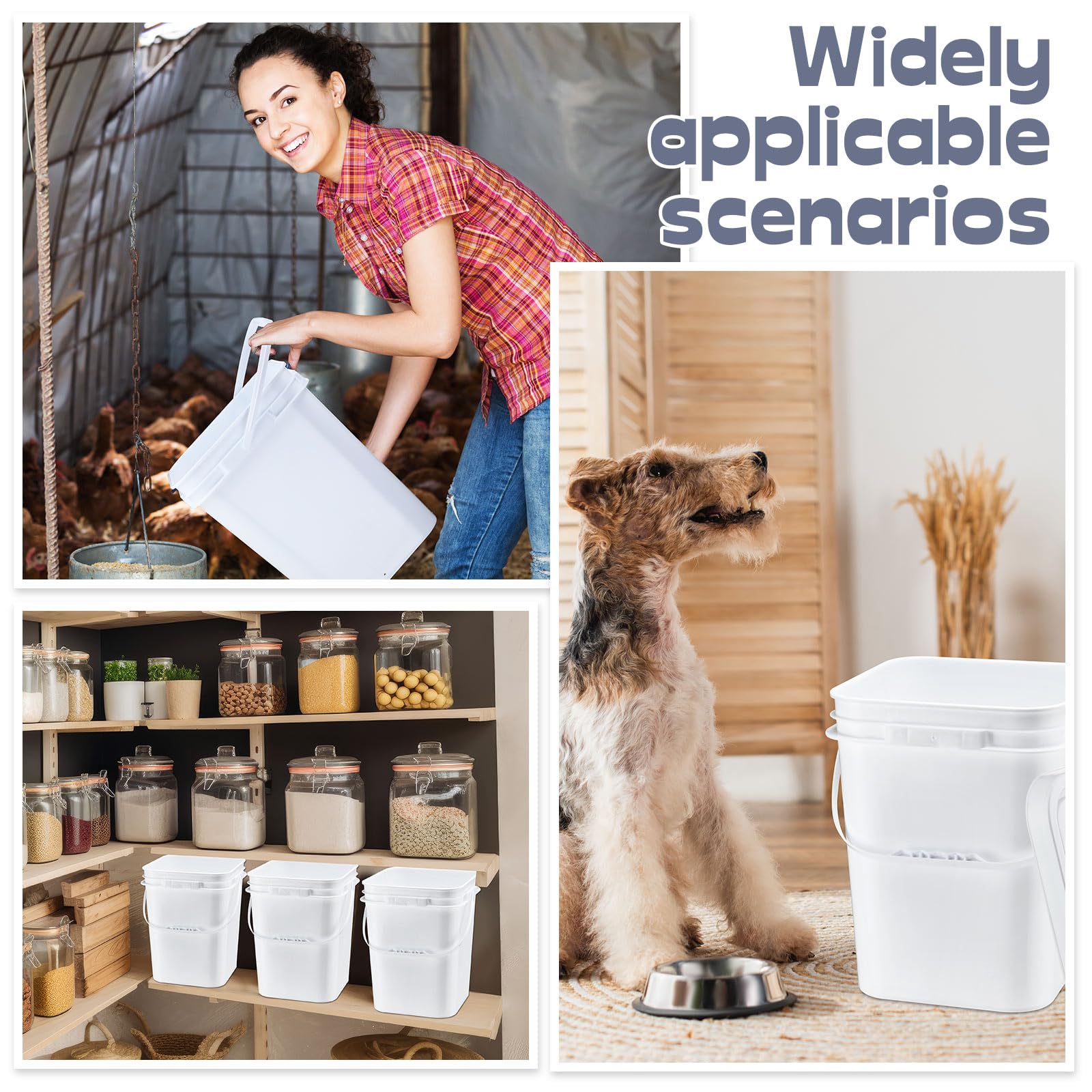 Vesici 6-Pack 5 Gallon Square Buckets with Lids & Handles - Heavy Duty Food Grade Storage Containers for Paint, Water, Art Crafts - DIY Label Sticker Included (White) - Perfect for Home, Garage, Workshop & Industrial Use