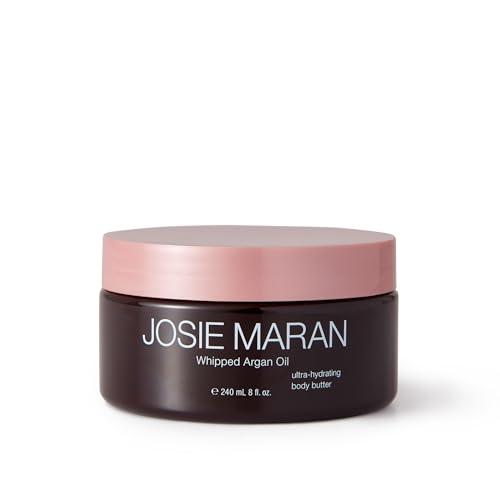 Josie Maran Whipped Argan Oil Body Butter - Firming Skin Cream with Shea Butter, Avocado Oil & Essential Fatty Acids - Cruelty-Free, Vegan Moisturizer - Vanilla Pear Scent (8oz) - Perfect for Dry Skin Care & Nighttime Hydration