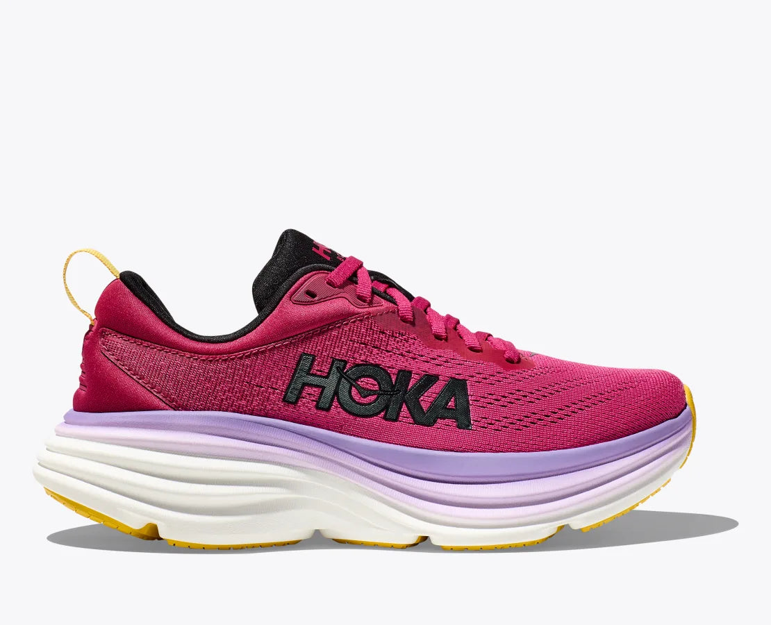 HOKA Women's Bondi 8 Running Shoes - Cherries Jubilee/Pink Yarrow - Cushioned Road Running Sneakers for Women, Jogging, Gym Workouts & Daily Walking