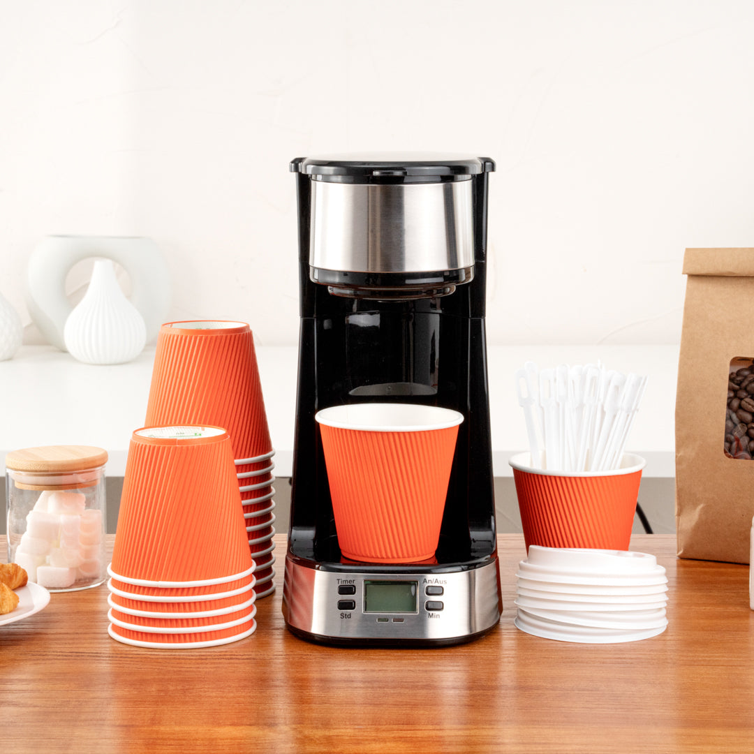 8 oz Tangerine Orange Paper Coffee Cups with Ripple Wall - 3.5