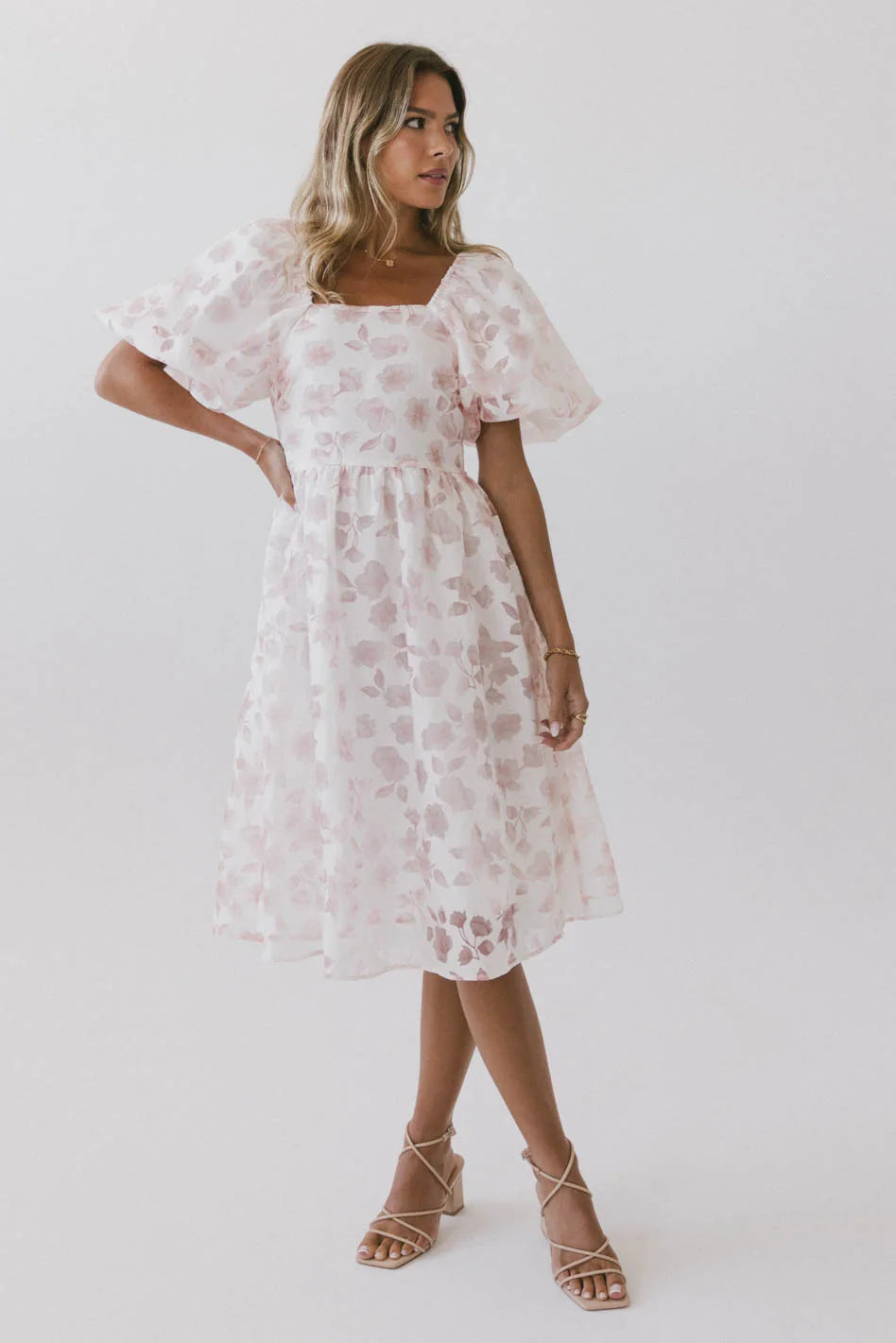 Beckett Floral Midi Dress - Women's Summer Floral Print Dress with Short Sleeves | Perfect for Beach Vacations, Garden Parties & Date Nights