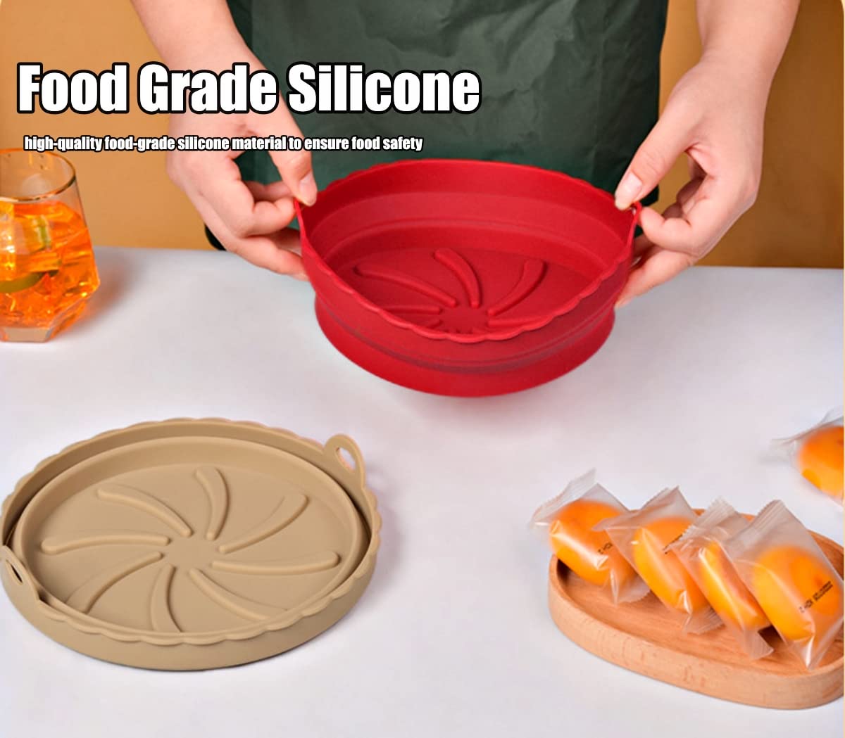 2-Pack Reusable Silicone Air Fryer Liners - 7.87 Inch Round Non-Stick Basket for Cooking, Baking & Frying | Foldable Microwave & Oven Safe Accessories | Perfect for Chicken Wings, French Fries & Healthy Meals