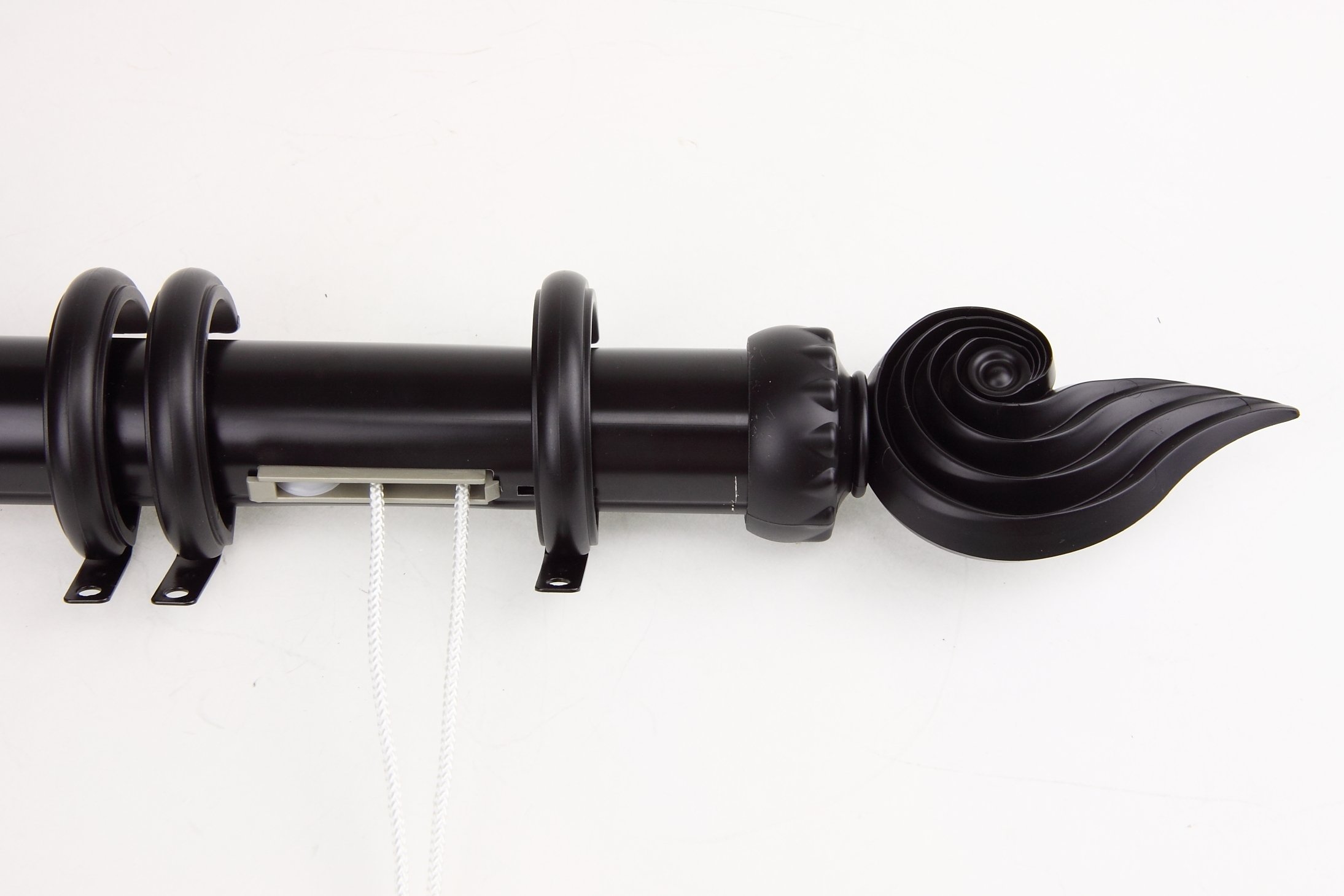 Decorative Traverse Curtain Rod with Rings & Wing Finial - Adjustable 66 to 120 Inches - Black - Perfect for Living Room, Bedroom & Window Treatments