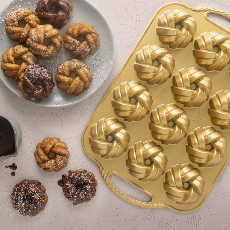 Nordic Ware 75th Anniversary Braided Mini Bundt Pan - Non-Stick Baking Pan for Cakes, Bread & Desserts - Perfect for Holidays, Parties & Gift Giving