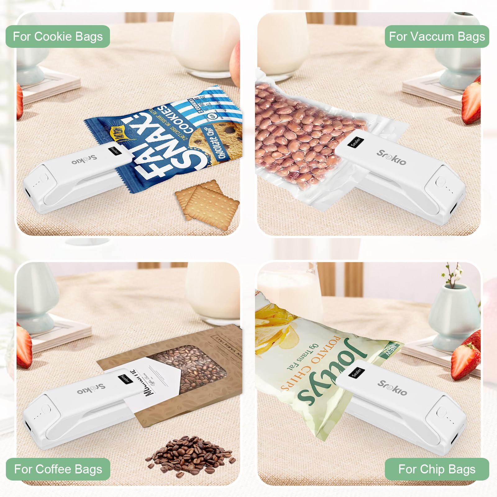 Mini Bag Sealer - 2-in-1 USB Rechargeable Heat Sealer with Built-in Cutter | 3-Speed Adjustable Portable Food Bag Sealing Machine for Chips, Snacks & Pet Food | Perfect for Kitchen Storage, Camping & Travel Use