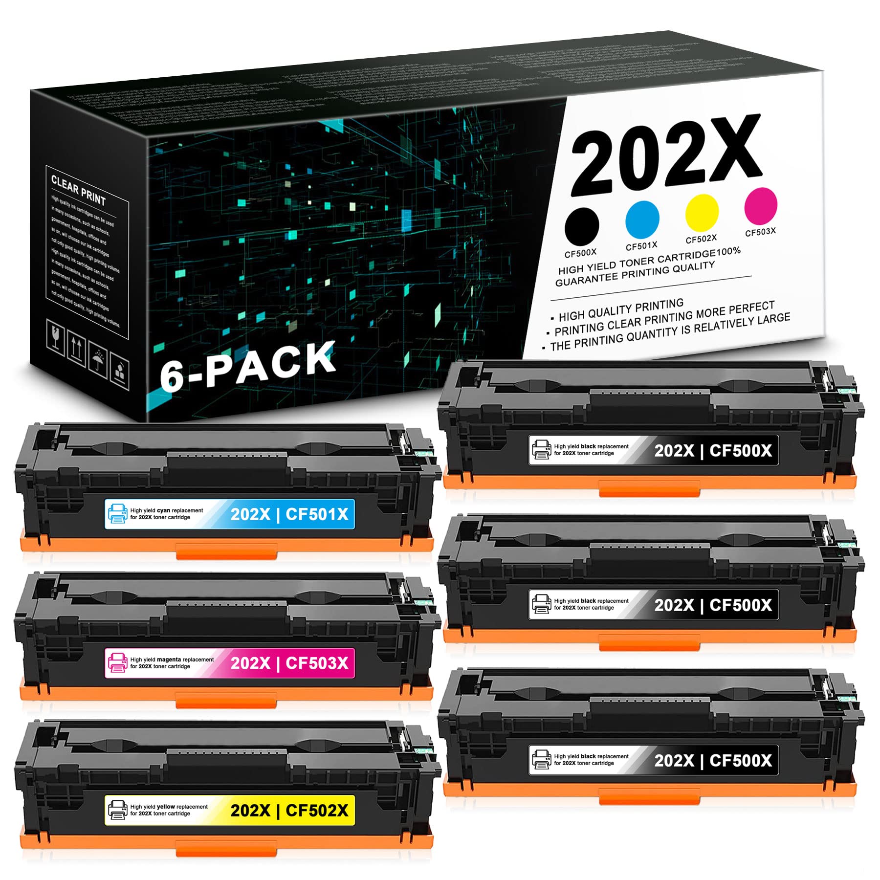 High Yield 202X | EAXIUCE (3BK+1C+1Y+1M) Compatible Toner Cartridge Replacement for HP Color Pro MFP M280nw M281fdn M281fdw M281cdw M254nw M254dw Printer - 6 Pack | Perfect for Home & Office Printing Needs