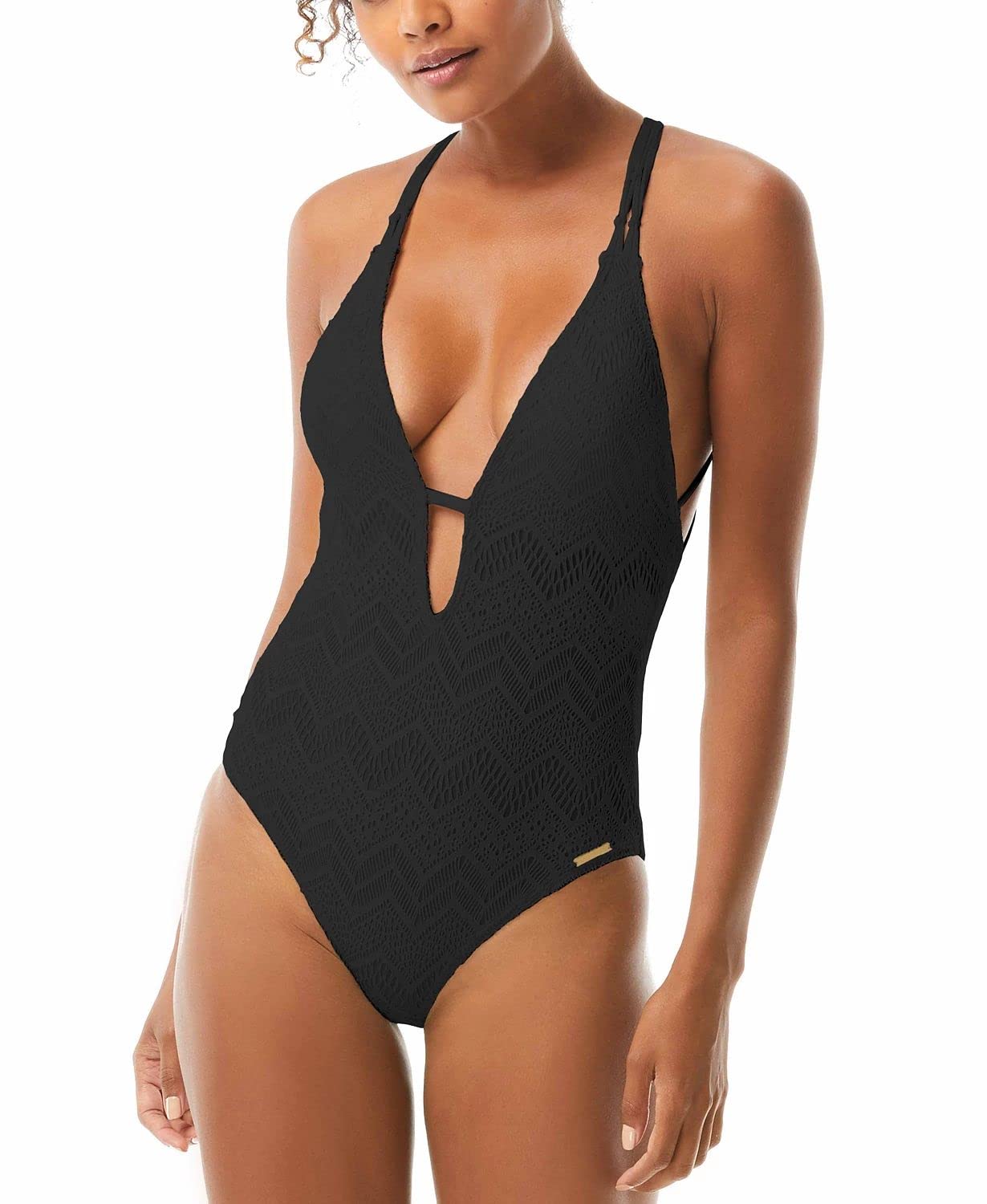 Vince Camuto Crochet Plunge Neck One-Piece Swimsuit | Sexy Summer Beachwear for Women | Perfect for Pool Parties, Vacations & Tropical Getaways