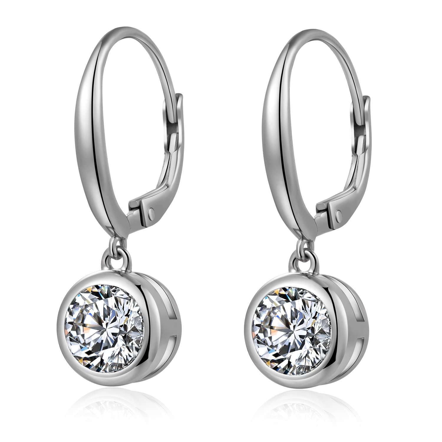 925 Sterling Silver Cubic Zirconia Bezel Dangle Drop Earrings for Women | Elegant Han Han Bezel Earrings | Perfect for Weddings, Parties & Special Occasions