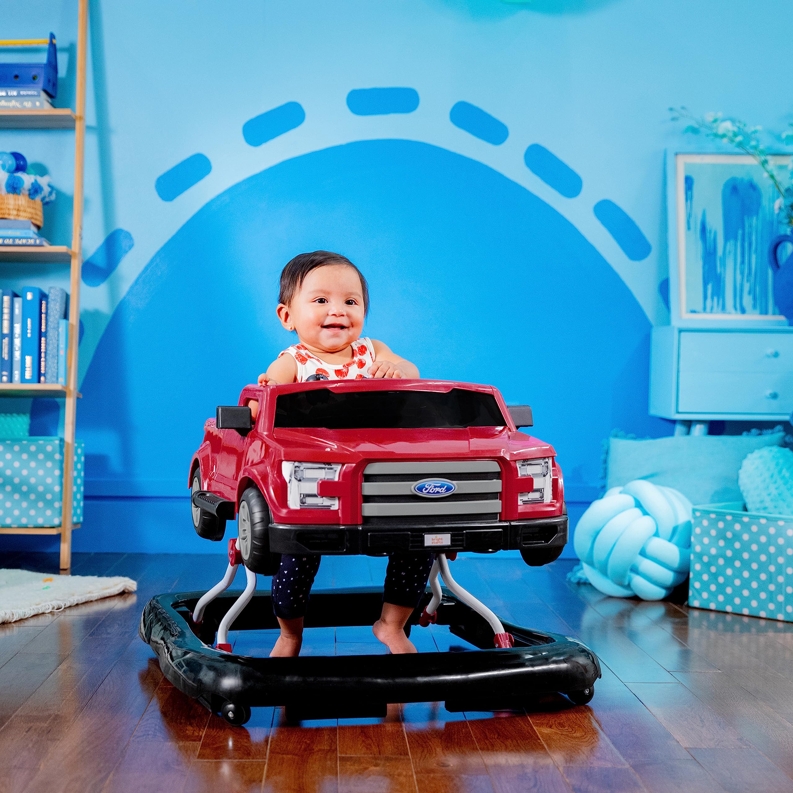 Bright Starts Ford F-150 4-in-1 Red Baby Activity Center & Push Walker with Removable Interactive Steering Wheel - Fun Learning Toy for Infants 6 Months and Up - Perfect for Playtime, Early Development & First Steps