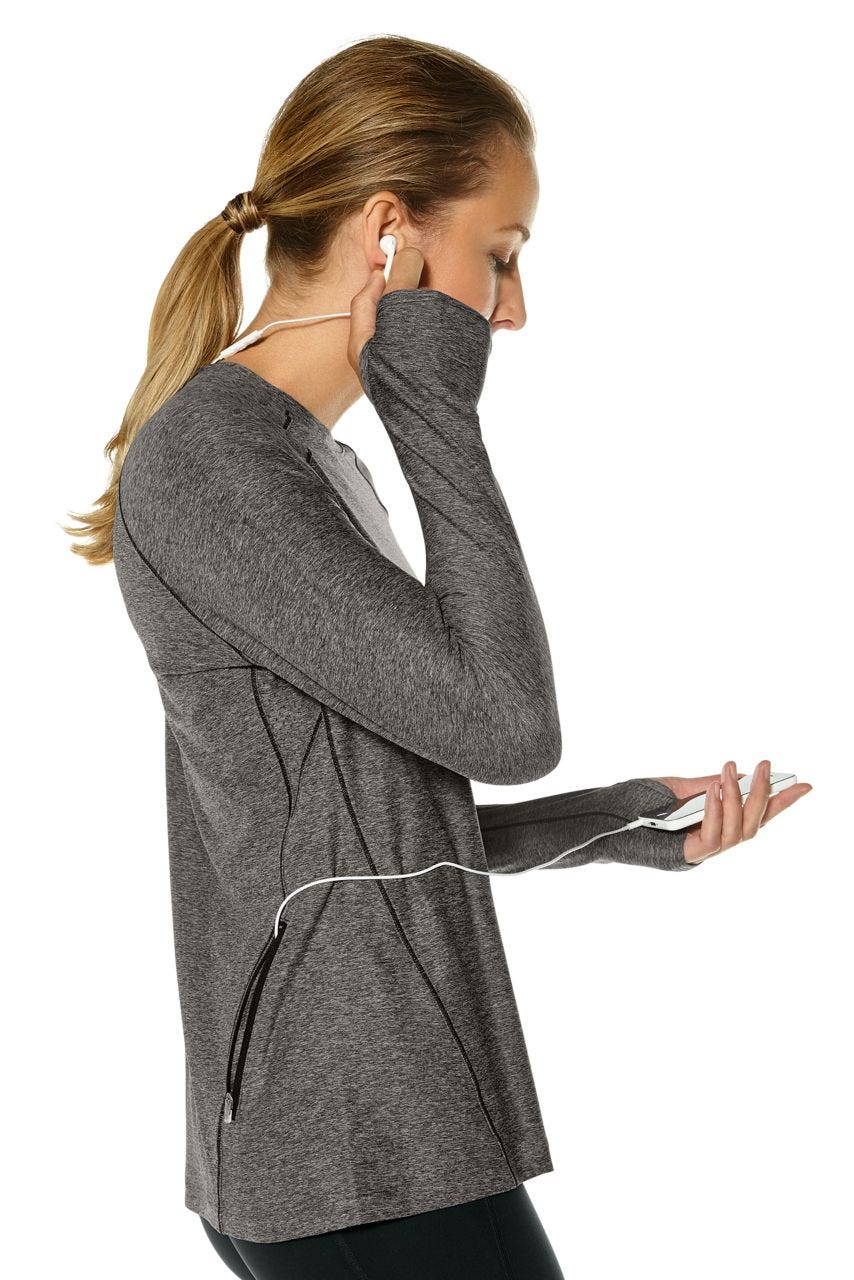 Women's Devi Long Sleeve Workout T-Shirt - Moisture Wicking Gym Shirt for Yoga, Running & Training - Charcoal Heather Athletic Top