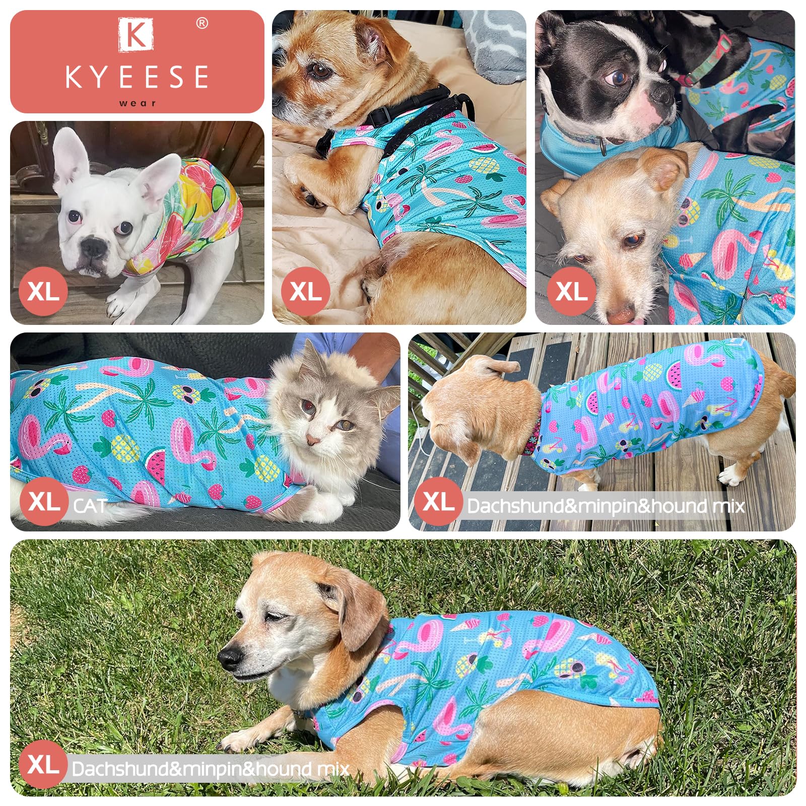KYEESE 2 Pack Dog T-Shirts for Medium Dogs - Breathable Sleeveless Pet Tank Tops, Soft Cotton Summer Dog Clothes with Lemon Pattern - Perfect for Outdoor Walks, Beach Trips & Playtime