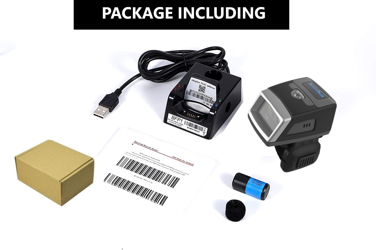 1D 2D Wireless Bluetooth Mini Ring Barcode Scanner - IP65 Waterproof, Compatible with Zebra SE4107, iOS & Android - Includes TPU+PC Case, 550mAh Replaceable Battery & Charger - Perfect for Retail, Warehouse & Inventory Management