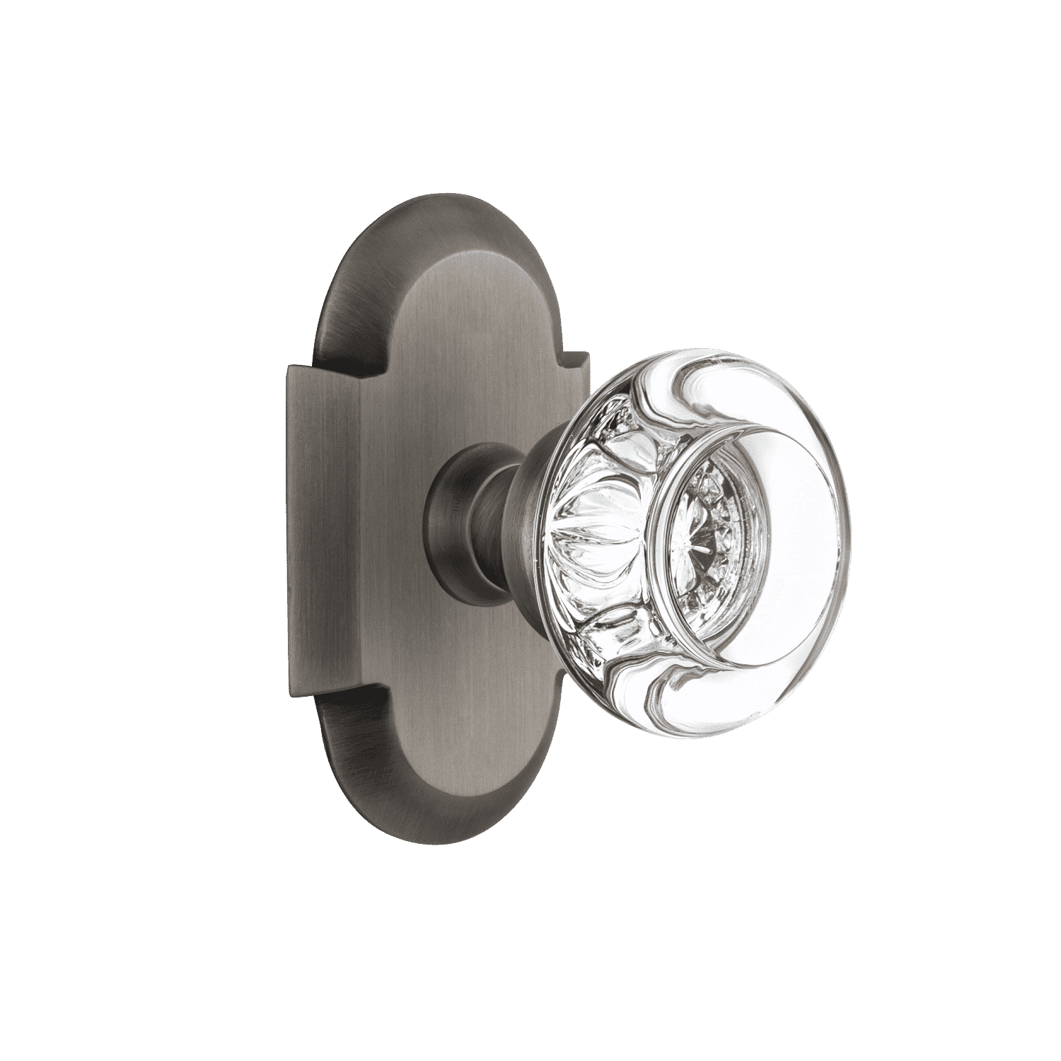 Vintage Cottage Short Plate with Round Clear Crystal Knob in Antique Pewter - Elegant Cabinet Hardware for Kitchen, Bathroom & Furniture Restoration