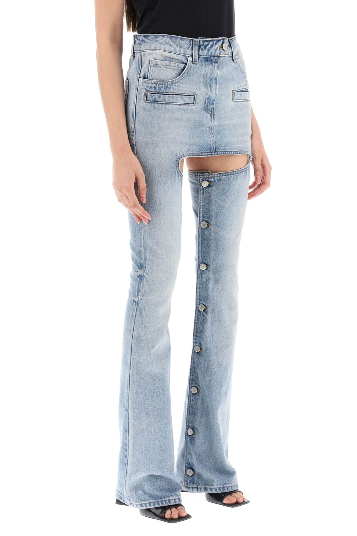 Courreges 'Chaps' High Waist Distressed Jeans with Cut Out Details - Perfect for Casual Outings and Night Out Looks