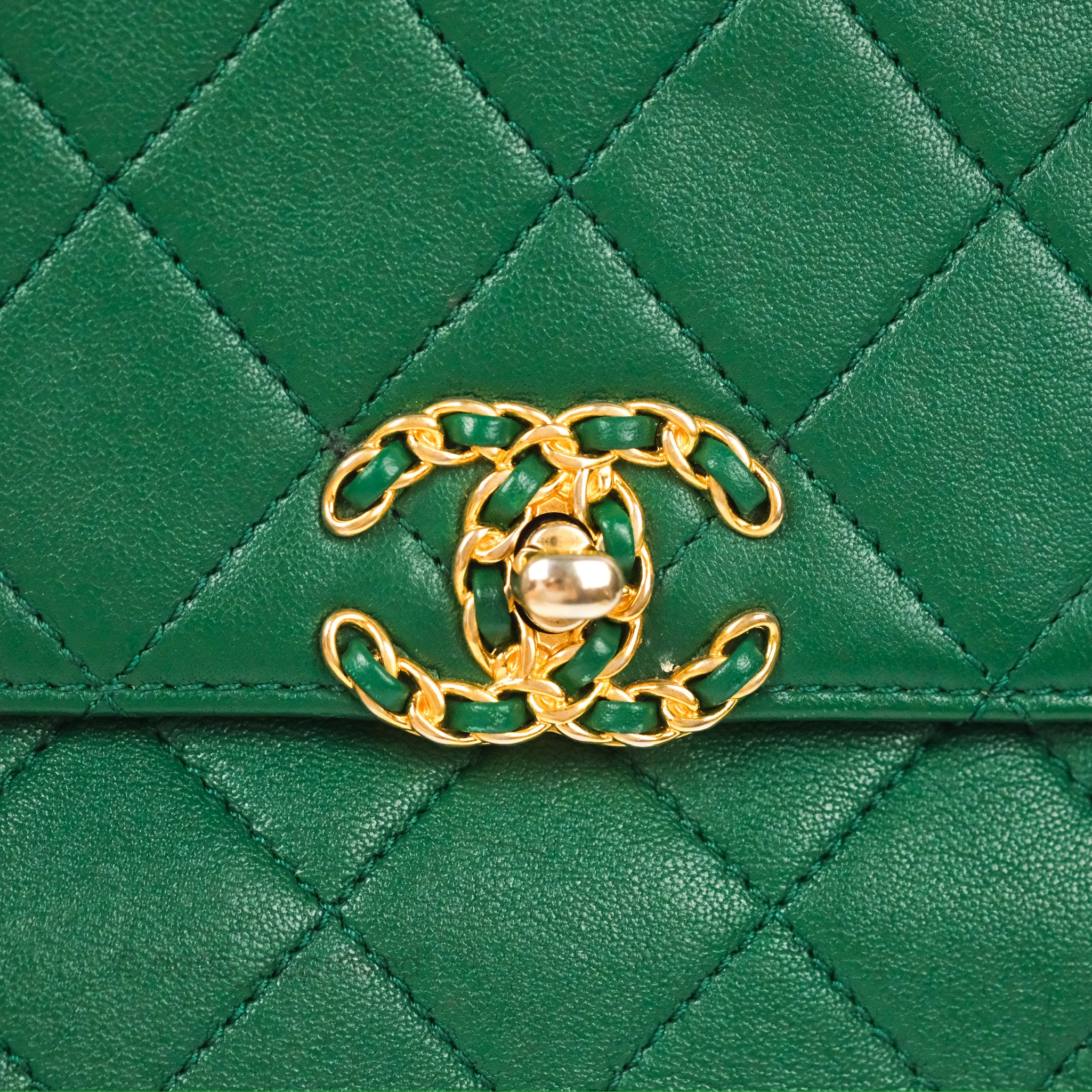 Chanel Chain Infinity Top Handle Bag - Green Lambskin Leather with Aged Gold Hardware - Luxury Crossbody Shoulder Bag for Women, Perfect for Parties, Weddings & Evening Events