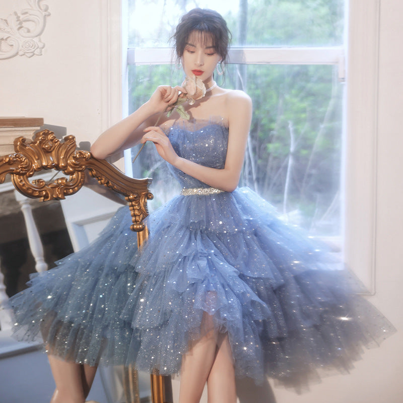 Sparkly Blue Princess Short Prom Dress for Homecoming - Elegant & Glamorous Party Gown for Dances, Formals & Special Occasions