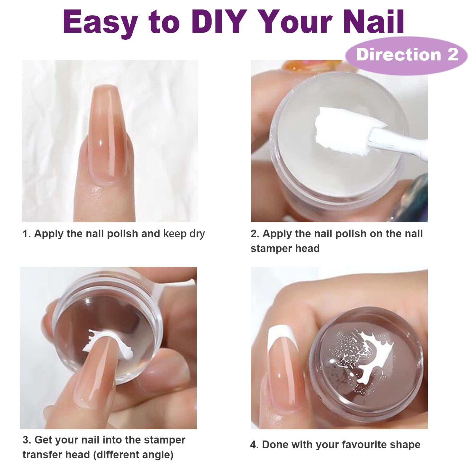 FAMIDIQGO Nail Art Kit - 3pc Double Ended Nail Pen Brushes & Clear Jelly Stamper with Scraper for French Tip Designs | Soft Silicone Stamp Printer for DIY Manicures at Home or Salon | Perfect for Beginners & Professionals