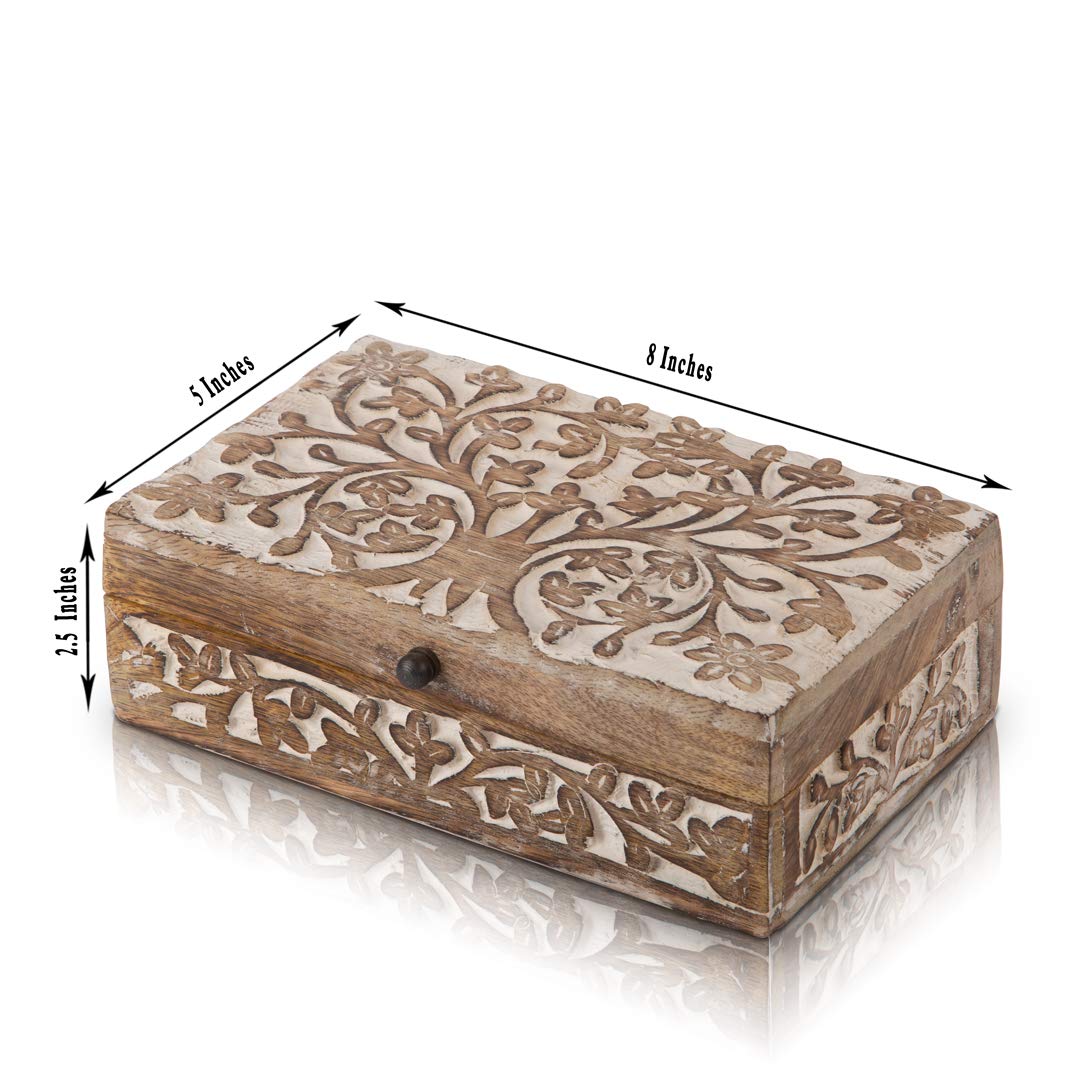Handmade Wooden Jewelry Box with Tree of Life Carving - Jewelry Organizer, Keepsake Box & Watch Storage - Perfect Birthday, Housewarming Gift for Women - Great for Home Decor, Travel & Daily Jewelry Organization