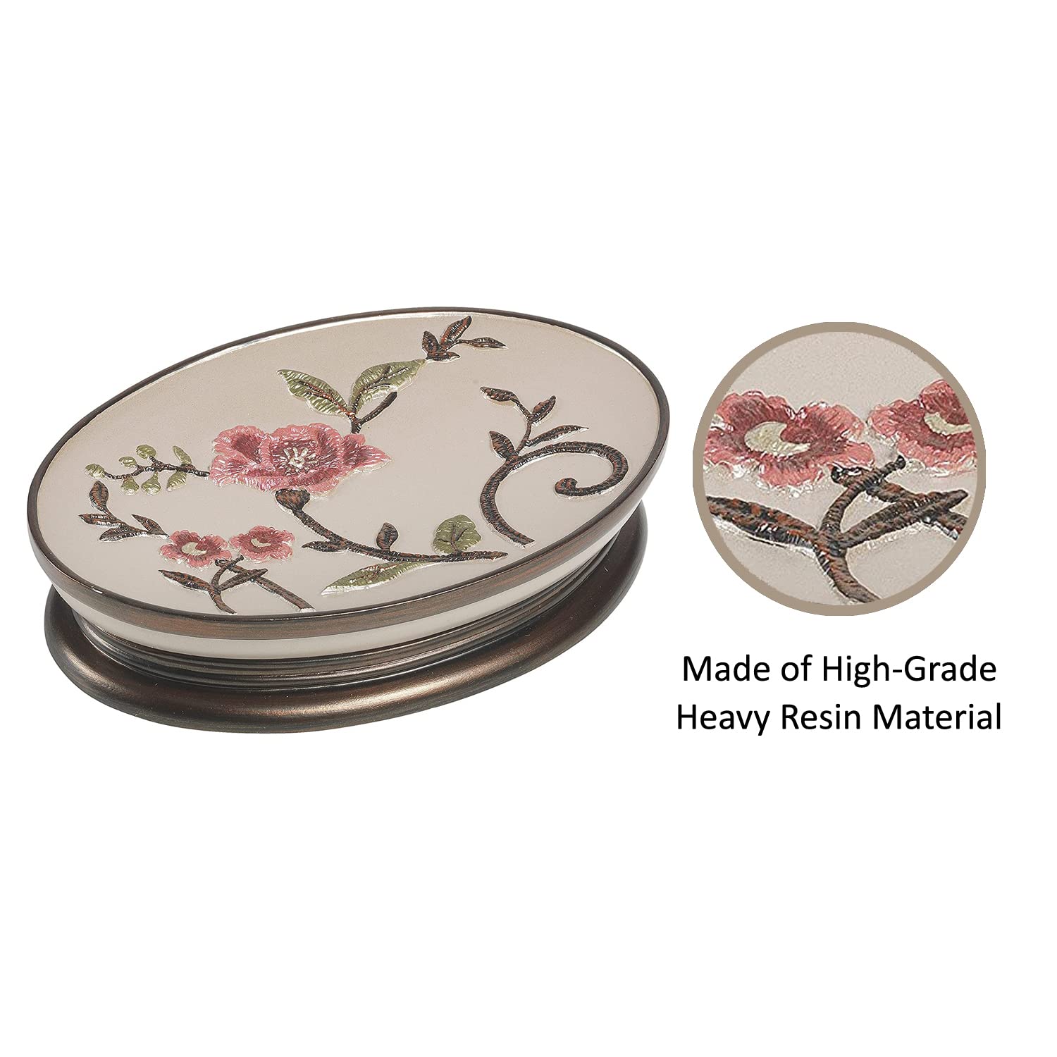Zahari Home 4-Piece Larrisa Floral Bathroom Set - Modern Classic Flower Soap Dispenser, Tumbler, Toothbrush Holder & Soap Dish - Luxury Decor for Stylish Bathrooms | Perfect for Guest Bathrooms, Master Suites & Spa-Inspired Home Decor