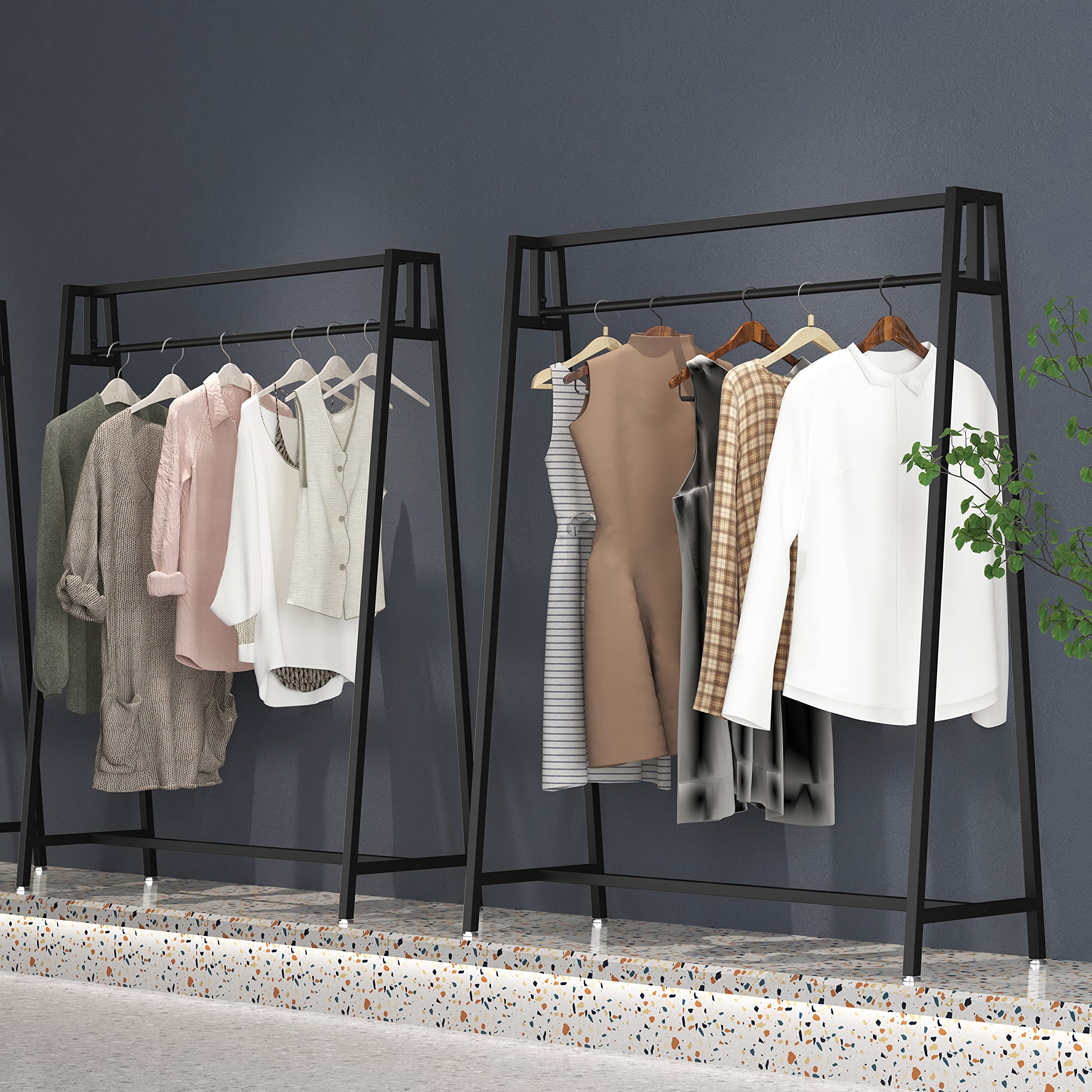 Black Metal Clothing Rack - Heavy Duty Garment Display Rack for Home & Store (47 Inch) | Modern Wardrobe Organizer for Bedroom, Closet & Retail Shop