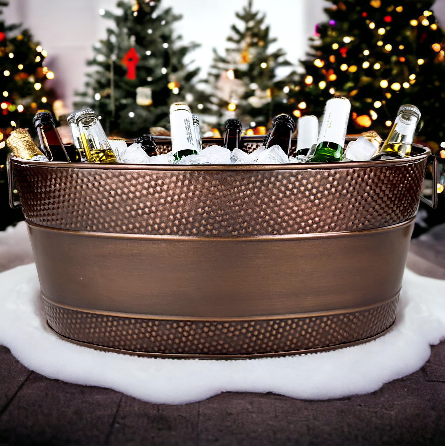 BREKX 25 Quart Copper Finish Aspen Hammered Galvanized Beverage Tub with Stand - Perfect for Outdoor Parties, Picnics, and Chilling Drinks at BBQs