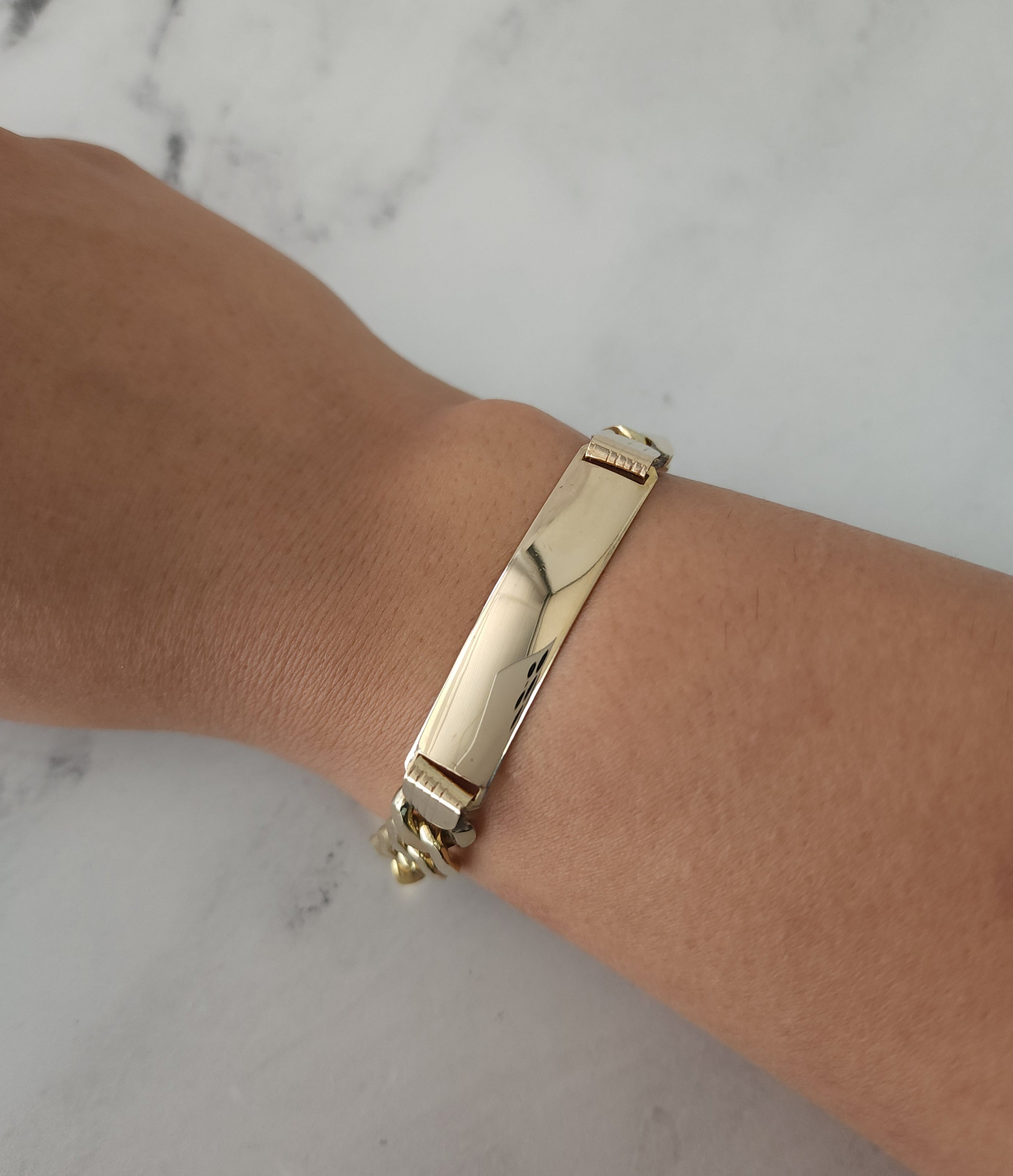 14K Yellow Gold Cuban Link ID Bracelet for Men & Women - Stylish & Durable Jewelry Gift for Parties, Weddings & Everyday Wear