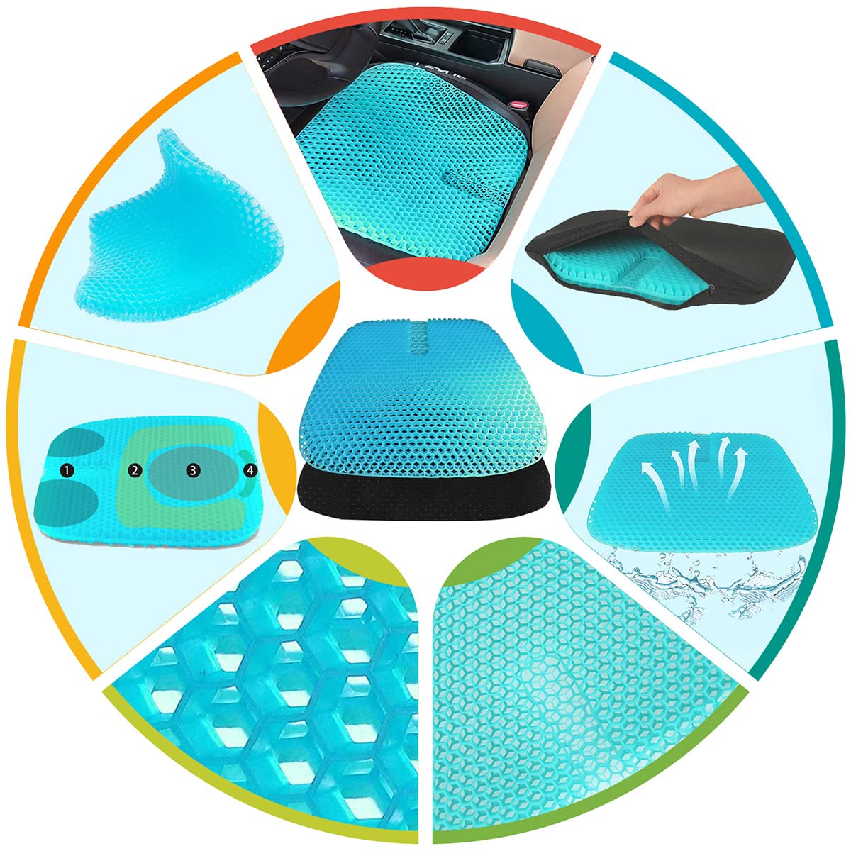 Premium Gel Seat Cushion for Long Sitting - Pressure Relief & Cooling Gel Pad (18.5