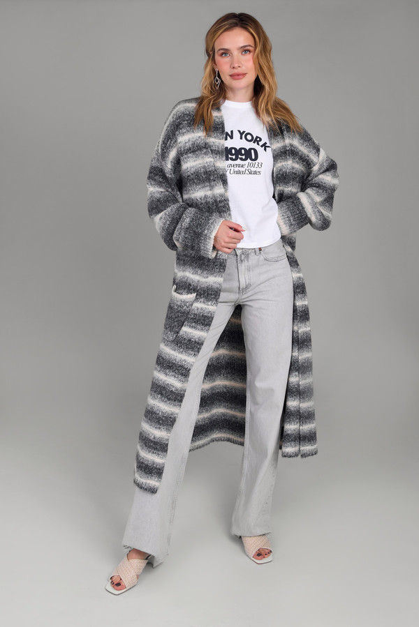 Stylish Horizontal Striped Coatigan for Women - Lightweight Knit Cardigan Sweater for Fall & Winter - Perfect for Office, Casual Outings & Layering