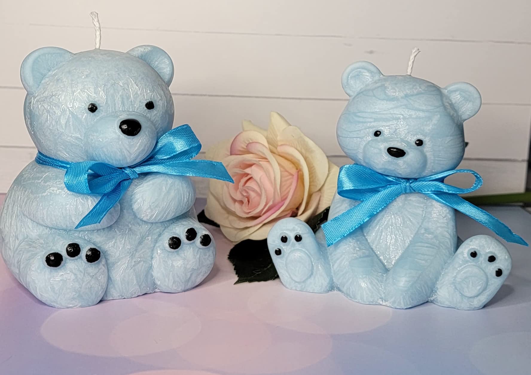 Teddy Bear Candles Set of 2 - Blue Scented Soy Wax Candles for Home Decor, Birthday Gifts & Romantic Ambiance