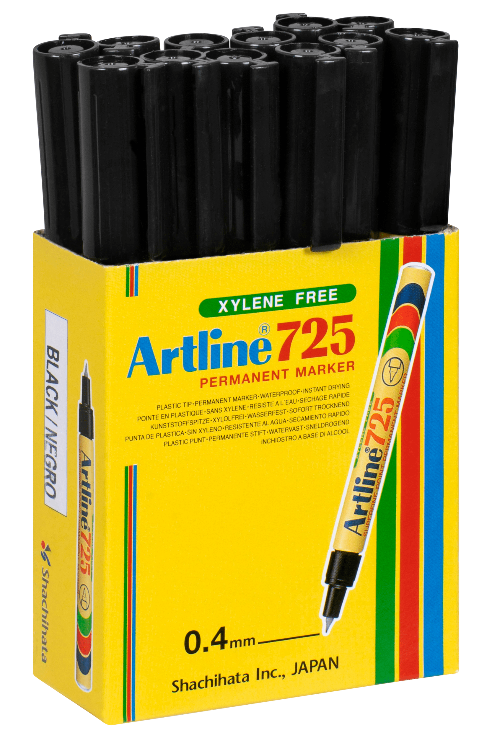 Artline 725 Permanent Marker - Ultra Fine 0.4mm Tip, Black Ink, 12-Pack - Ideal for Office, School, Art Projects & Labeling