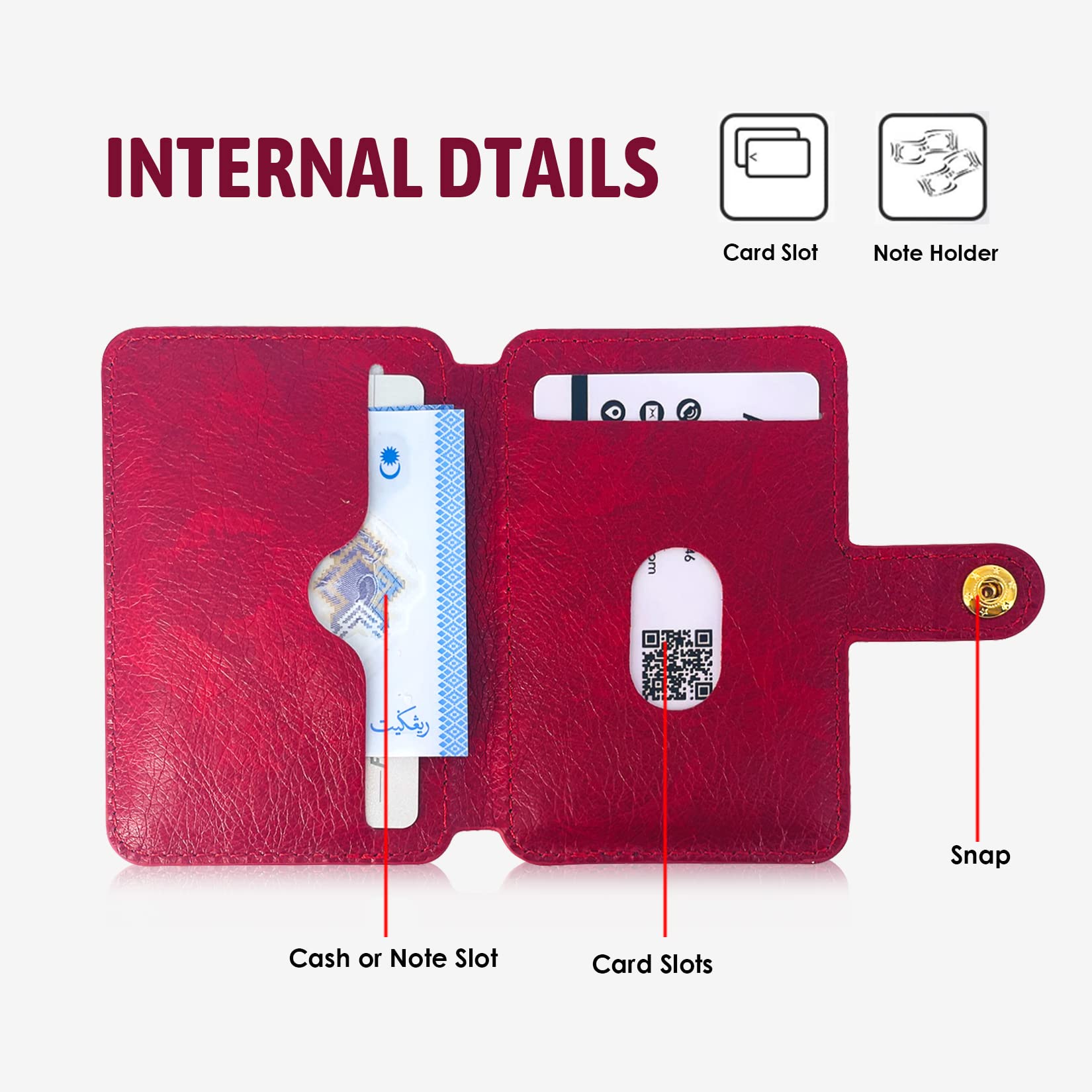 Stick-On Credit Card Holder for iPhone - 3M Adhesive Phone Wallet with Snap Closure | Compatible with Most iPhone Models & Cases (Red) | Perfect for Hands-Free Shopping, Travel & Everyday Use
