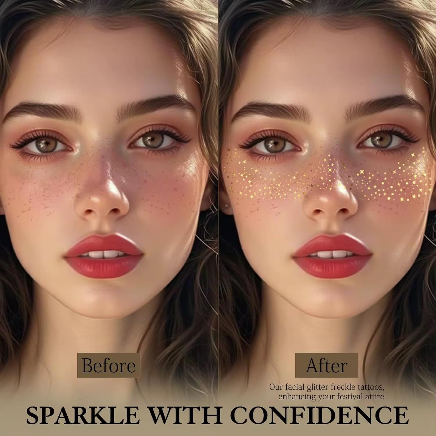 8 Pcs Face Glitter Freckles Makeup Patches - Gold & Silver Temporary Metallic Tattoos for Face & Body - Glow Up Makeup Speckles for Parties, Festivals, Halloween & Cosplay