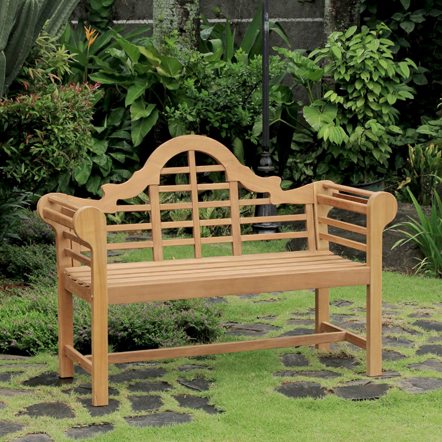 Cambridge Casual Lutyens 4-Foot Outdoor Garden Bench - Natural Teak Wood Patio Furniture for Backyard, Porch & Garden Seating