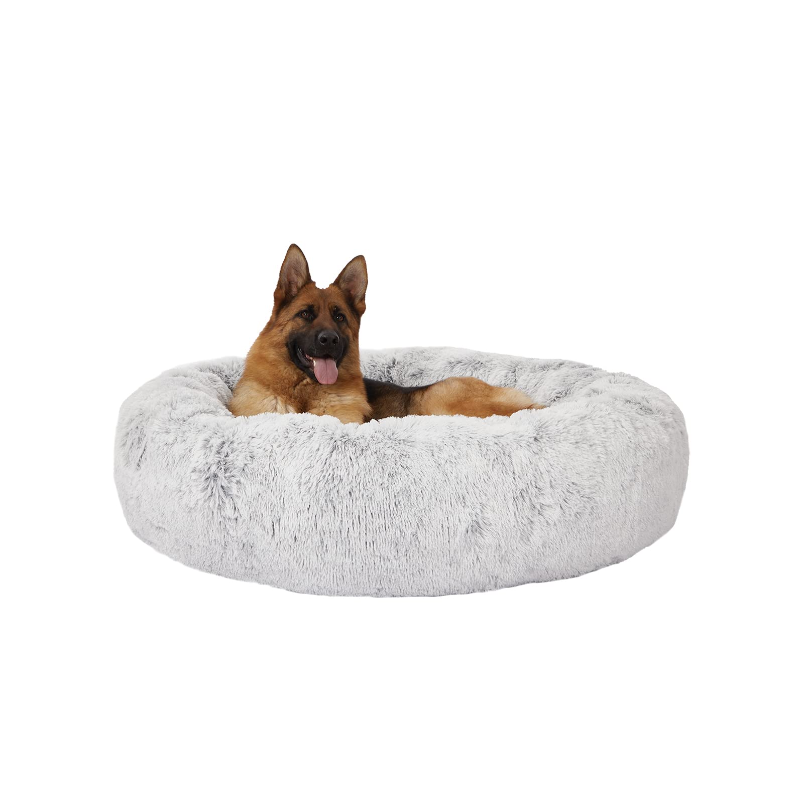 Calming Donut Dog Bed for Extra Large Dogs - 45 Inch Round Plush Anti-Anxiety Pet Bed with Non-Slip Bottom, Washable & Fluffy - Light Grey XL | Perfect for Crate Training, Anxiety Relief & Cozy Napping